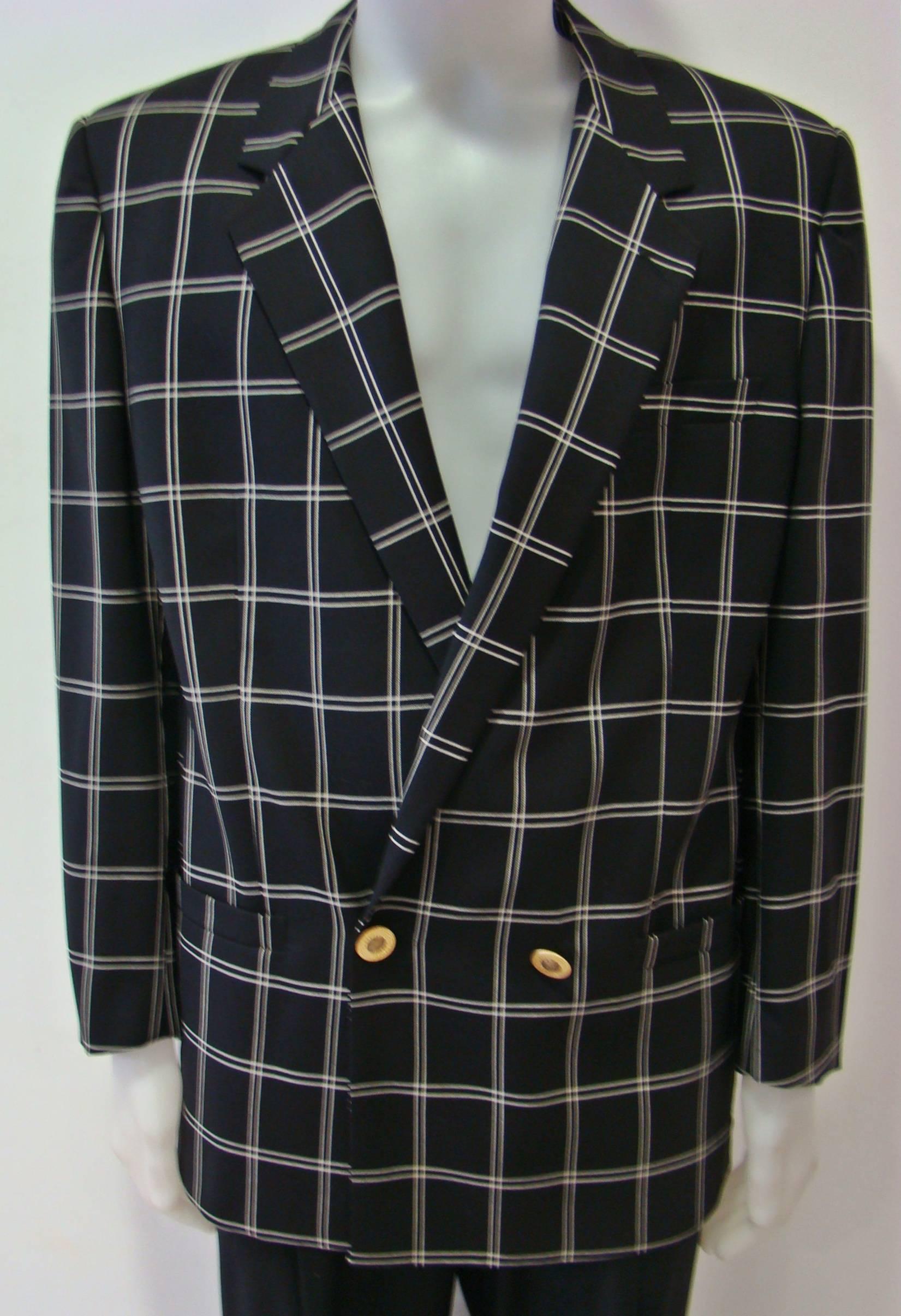 Unique Gianni Versace Checked Jacket With Smoking Pants Suit In New Condition For Sale In Athens, Agia Paraskevi