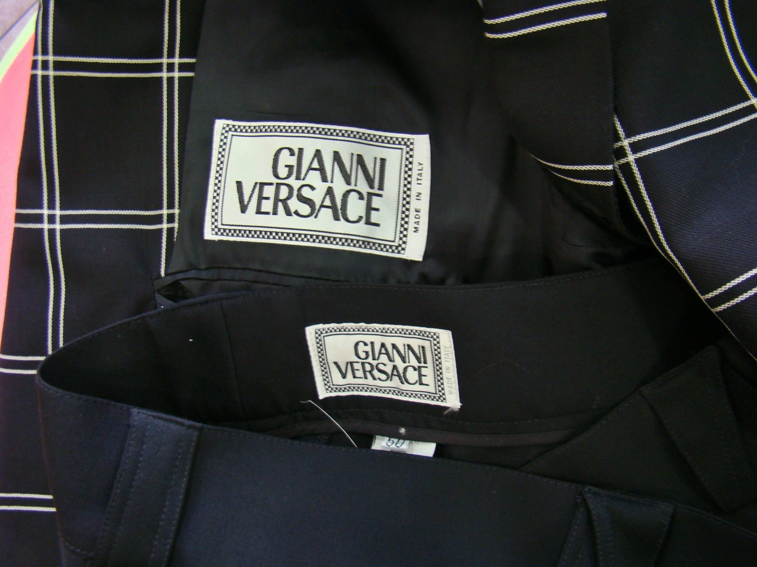 Unique Gianni Versace Checked Jacket With Smoking Pants Suit For Sale 2
