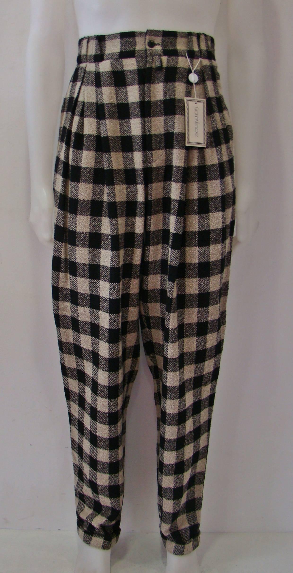 Black Gianni Versace Checked Pants Fall/Winter 1992 For Sale
