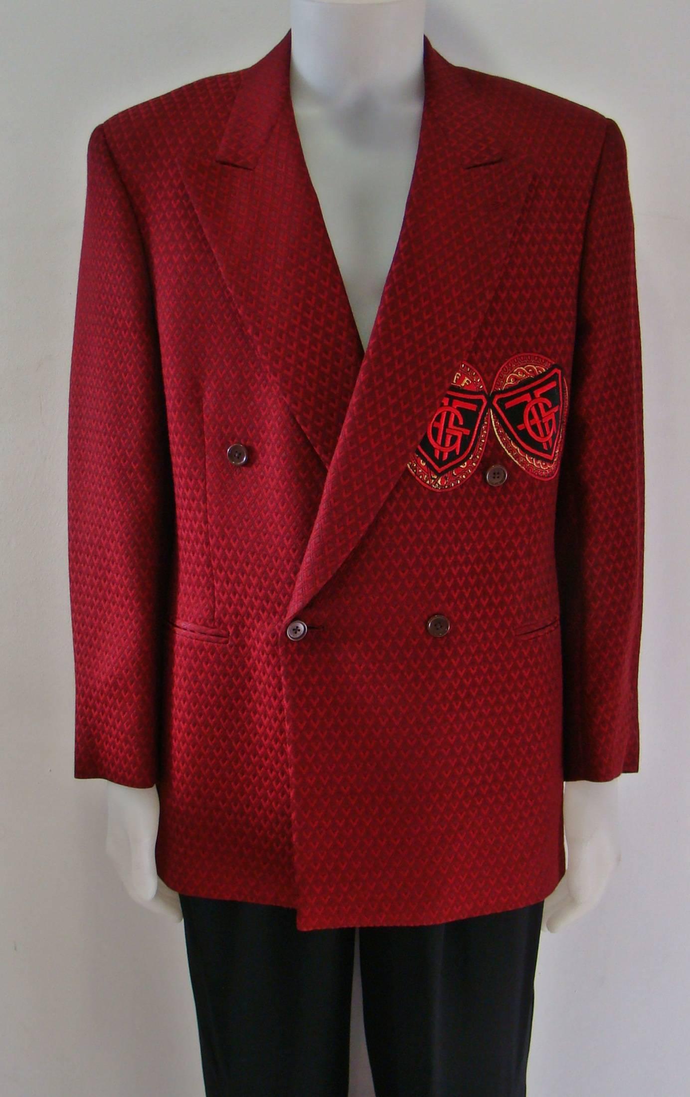 Red Gianfranco Ferre Rhombus Detail Burgundy Jacket For Sale