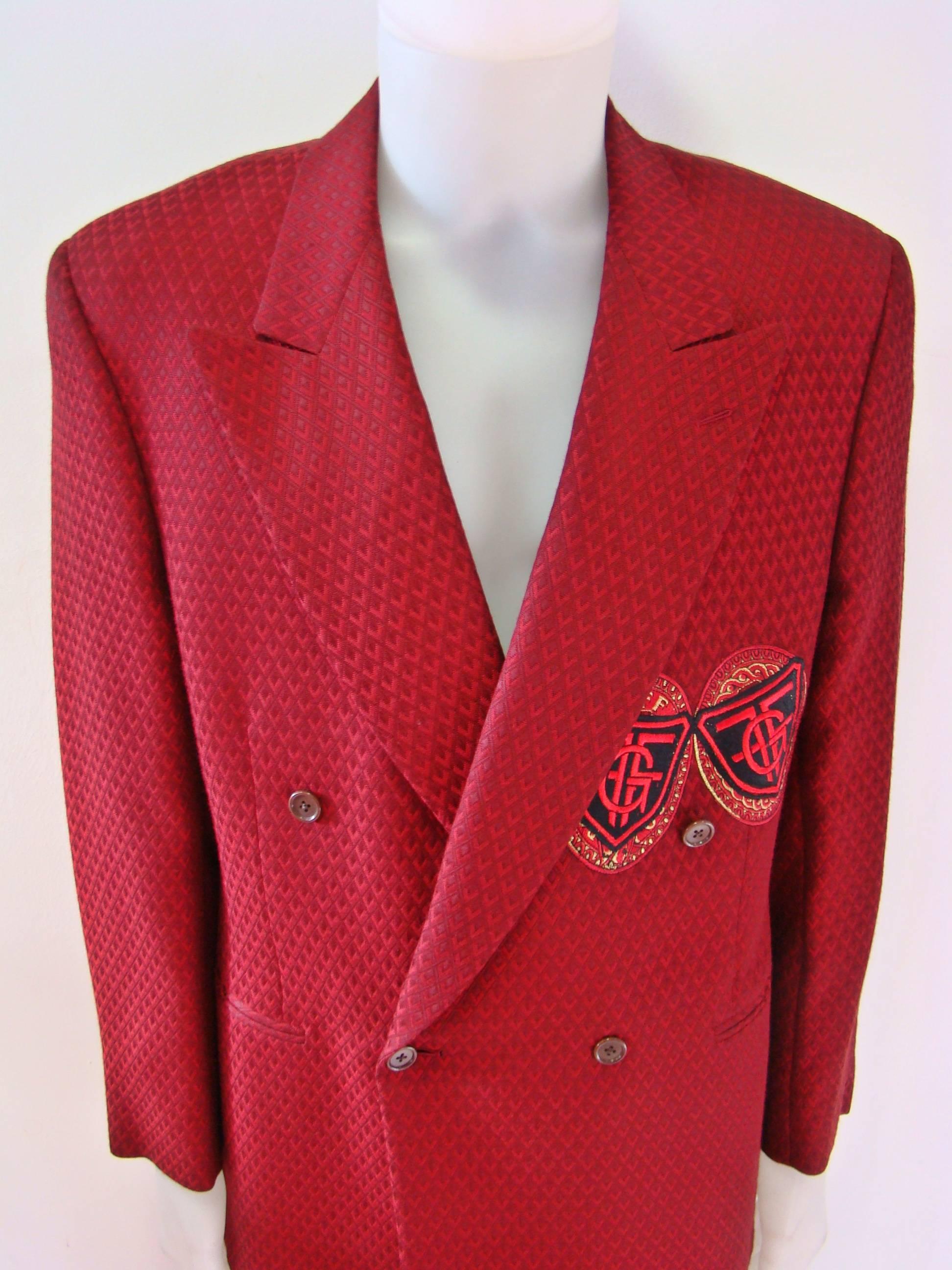 Gianfranco Ferre Rhombus Detail Burgundy Jacket In New Condition For Sale In Athens, Agia Paraskevi