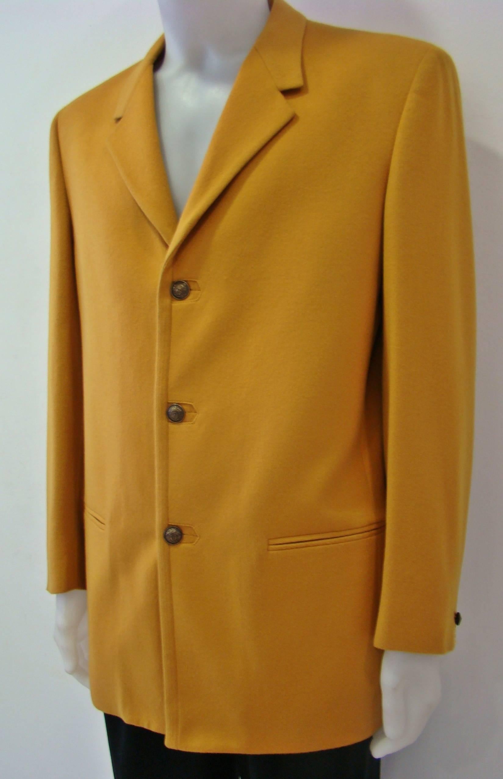 Brown Rare Gianni Versace Mustard Wool Jacket For Sale