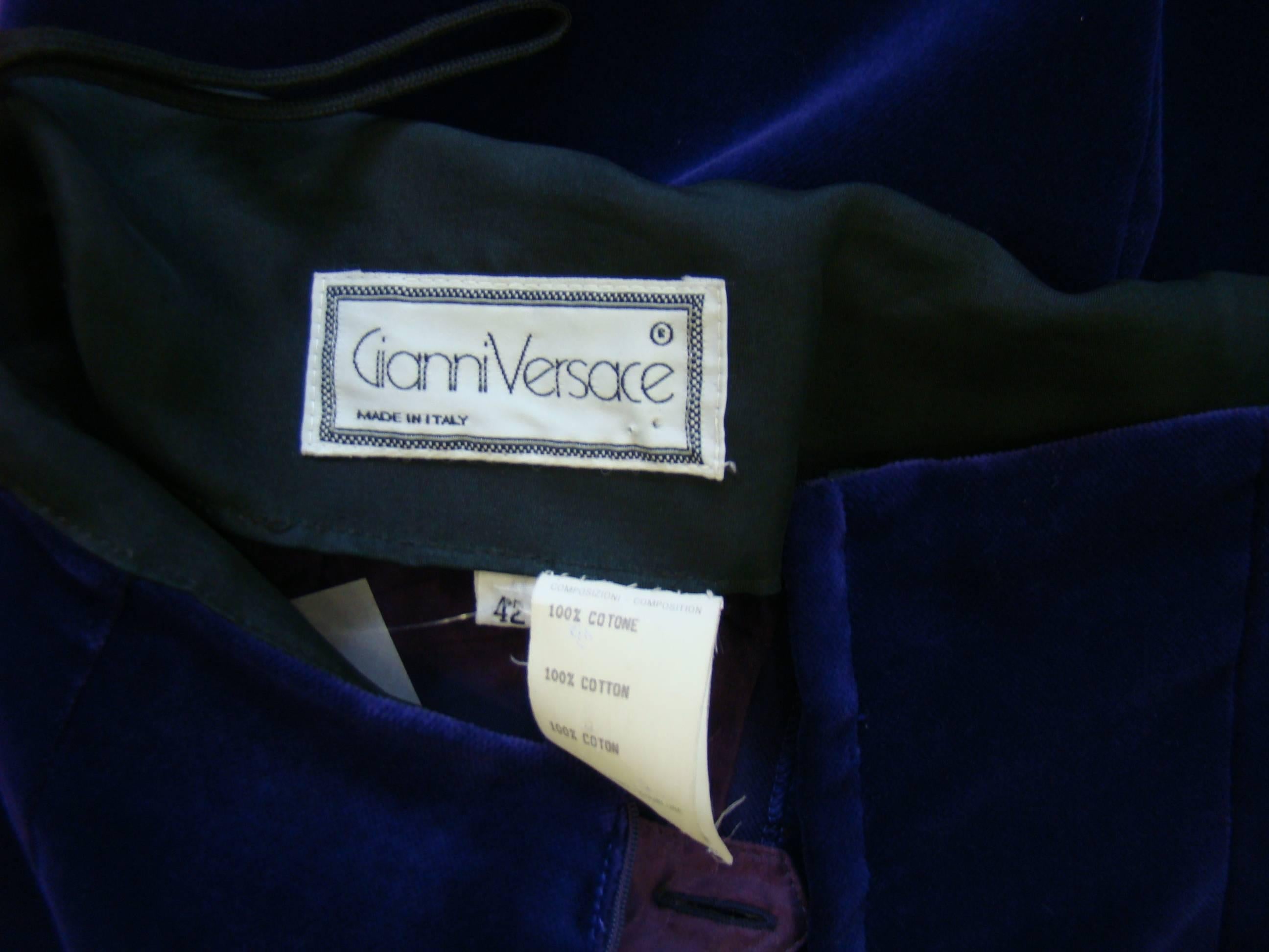 Women's Rare Gianni Versace High Waist Velvet Pants Fall 1989 For Sale