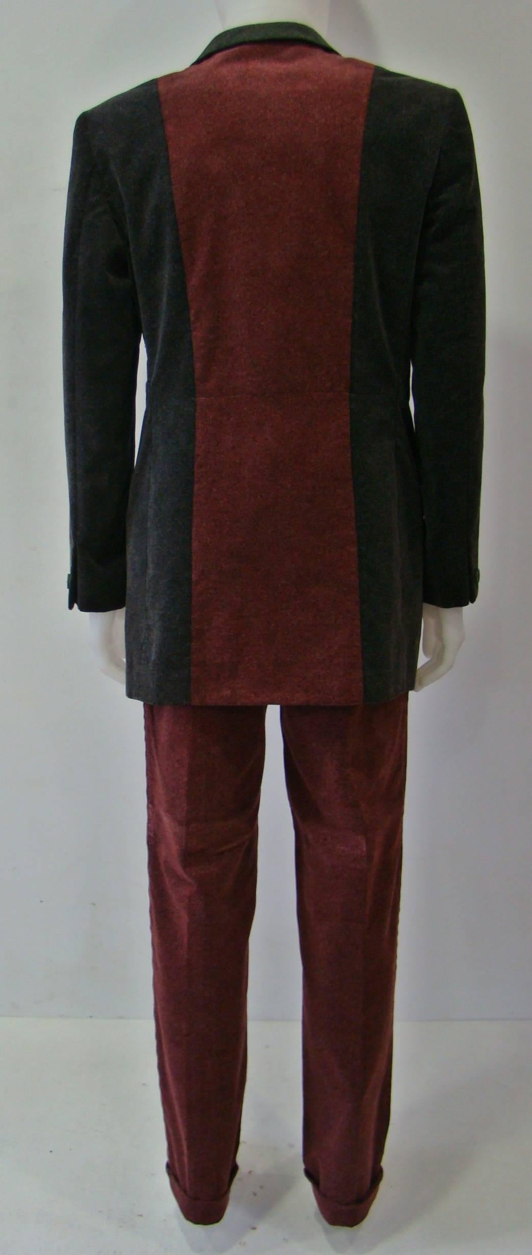 Men's Unique Gianni Versace Couture Velour Côtelé Pants Suit Fall 1997 For Sale