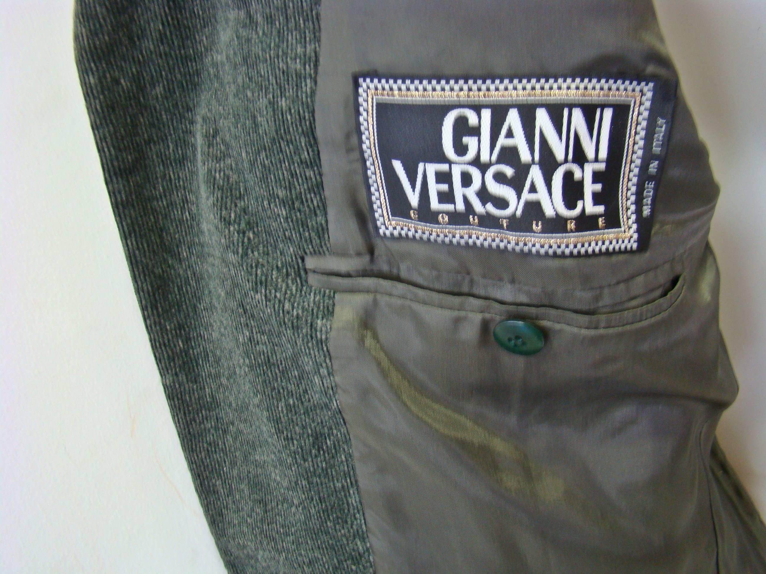 Unique Gianni Versace Couture Velour Côtelé Pants Suit Fall 1997 For Sale 1