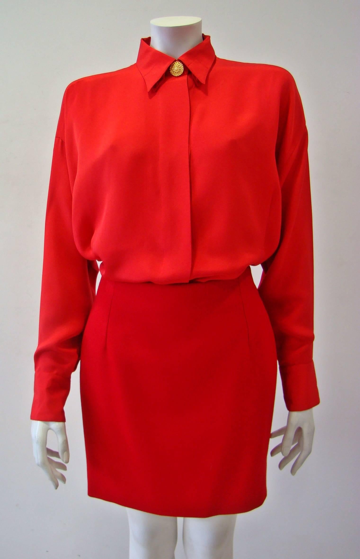 Gianni Versace Couture Red Silk Shirt For Sale 1