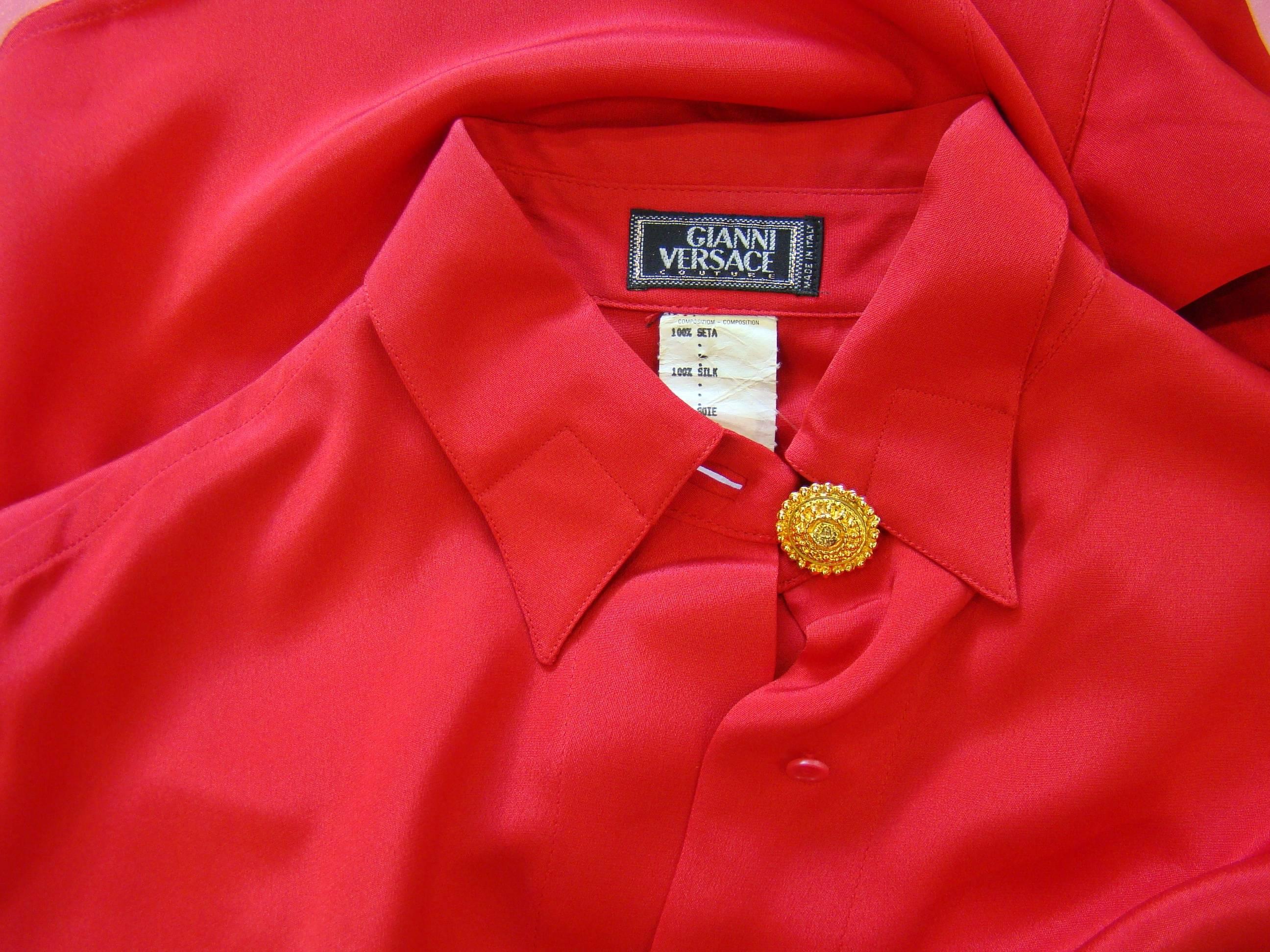 Gianni Versace Couture Red Silk Shirt For Sale 2