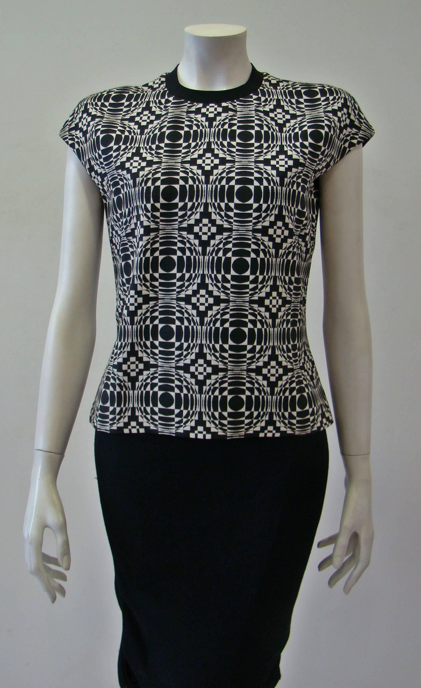 Black Rare Gianni Versace Optical Printed Top For Sale