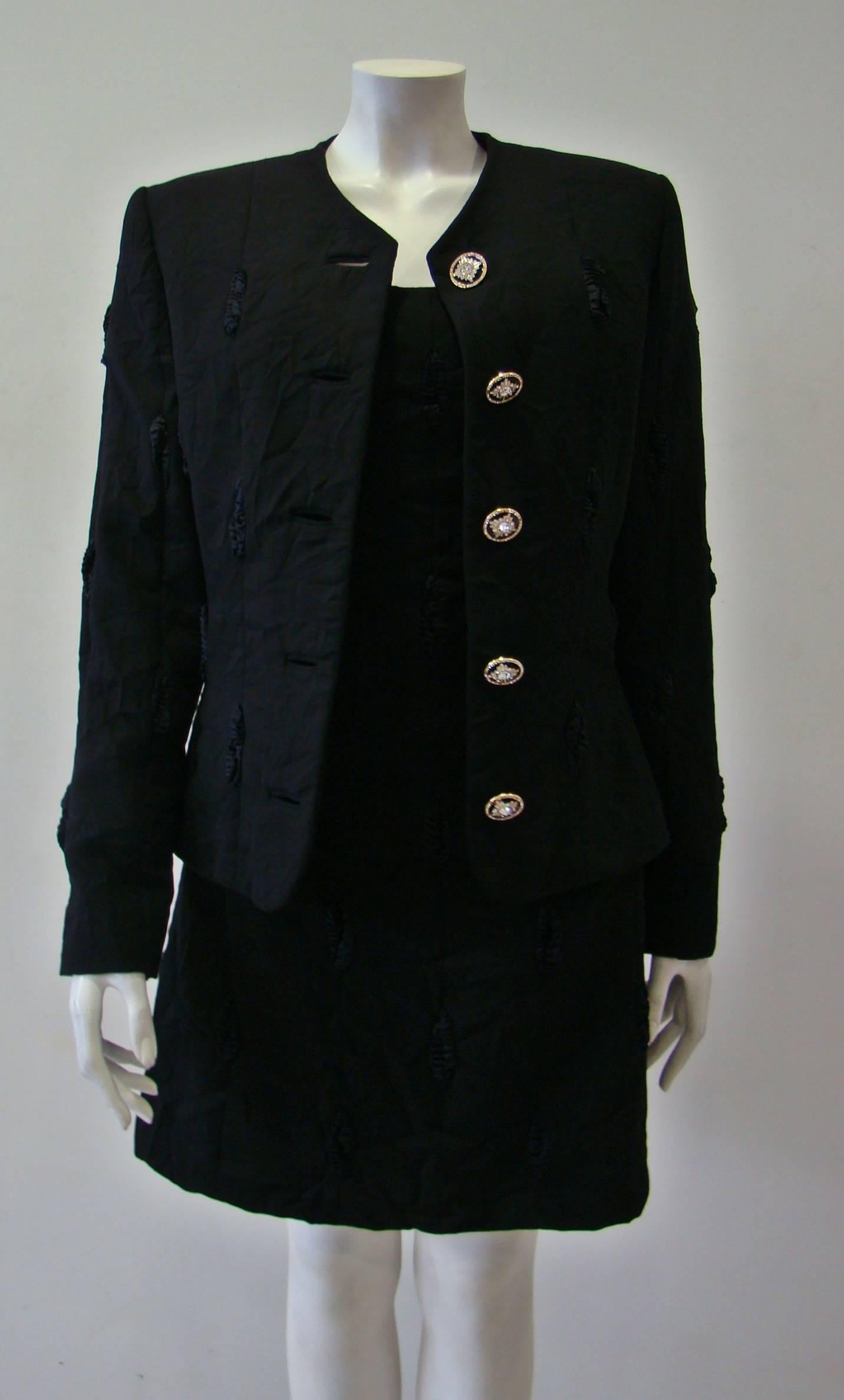 Black Atelier Versace Punk Evening Pinafore Romber And Jacket Spring 1994 For Sale