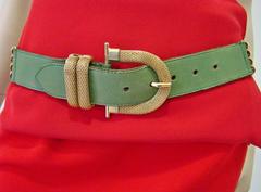 Doppia Vita Green Leather And Gold Chain Belt 1980's
