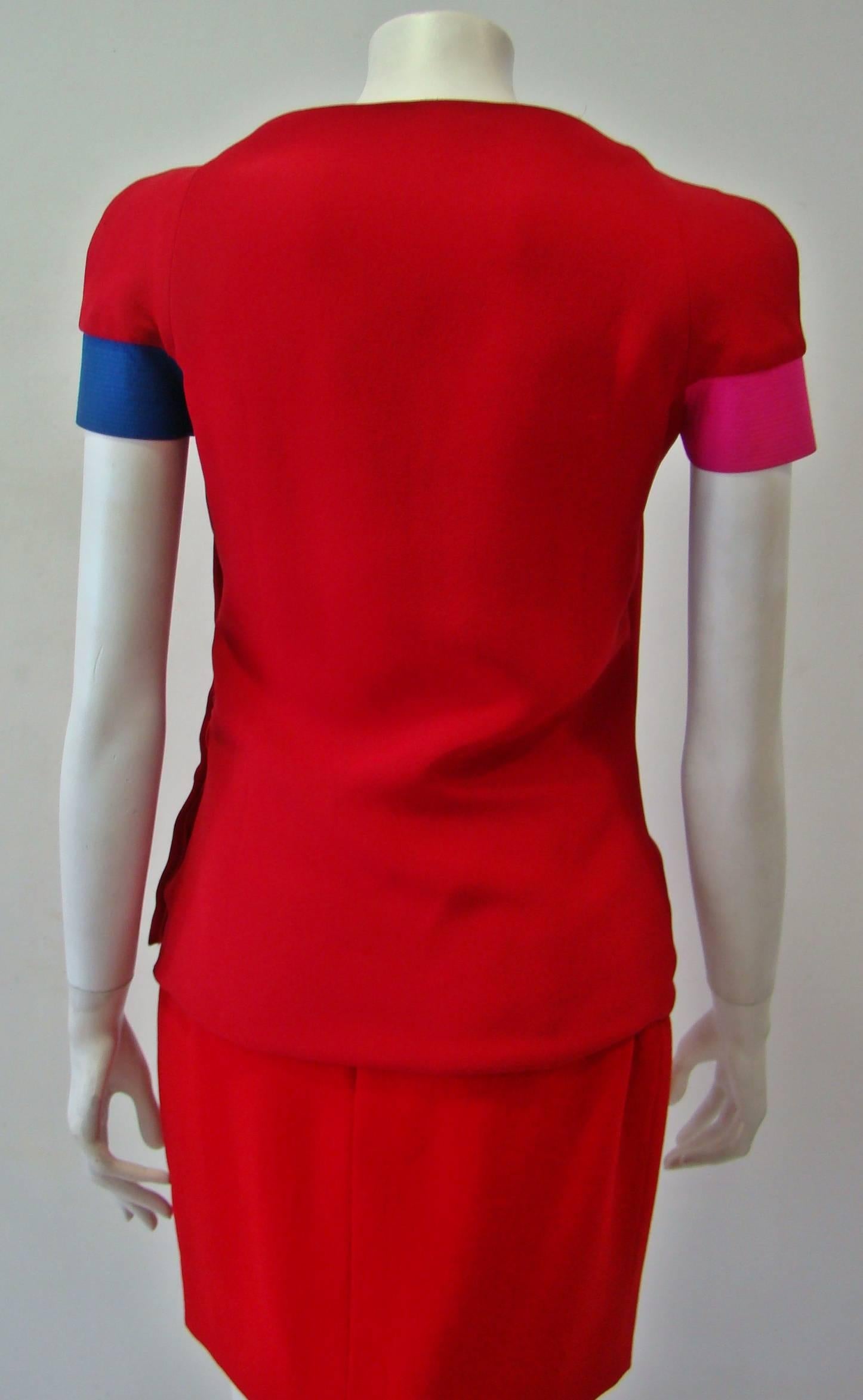 Rare Gianni Versace Couture Silk Tunic Color-Block Top Spring 1991 In Excellent Condition For Sale In Athens, Agia Paraskevi