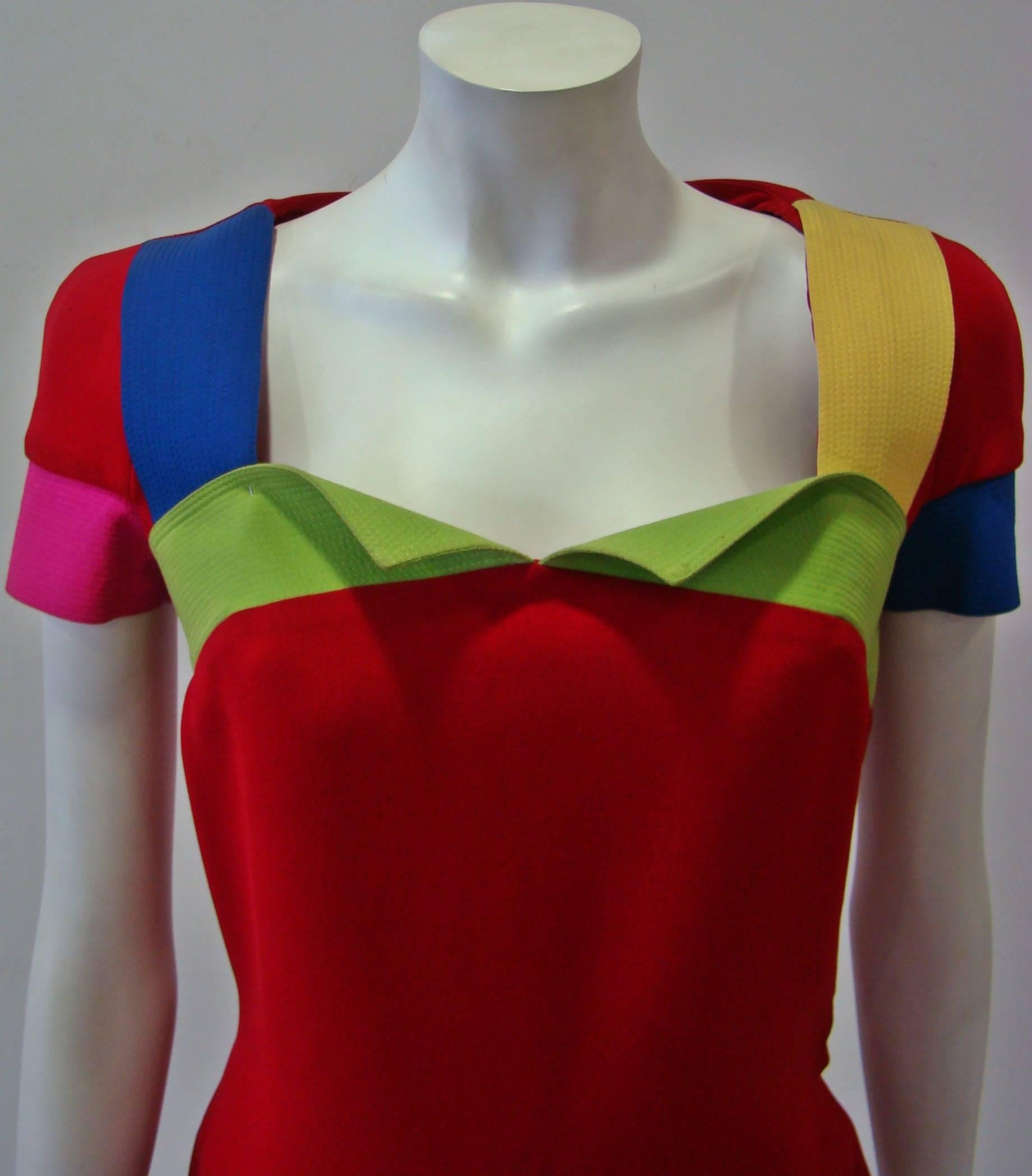 Women's Rare Gianni Versace Couture Silk Tunic Color-Block Top Spring 1991 For Sale