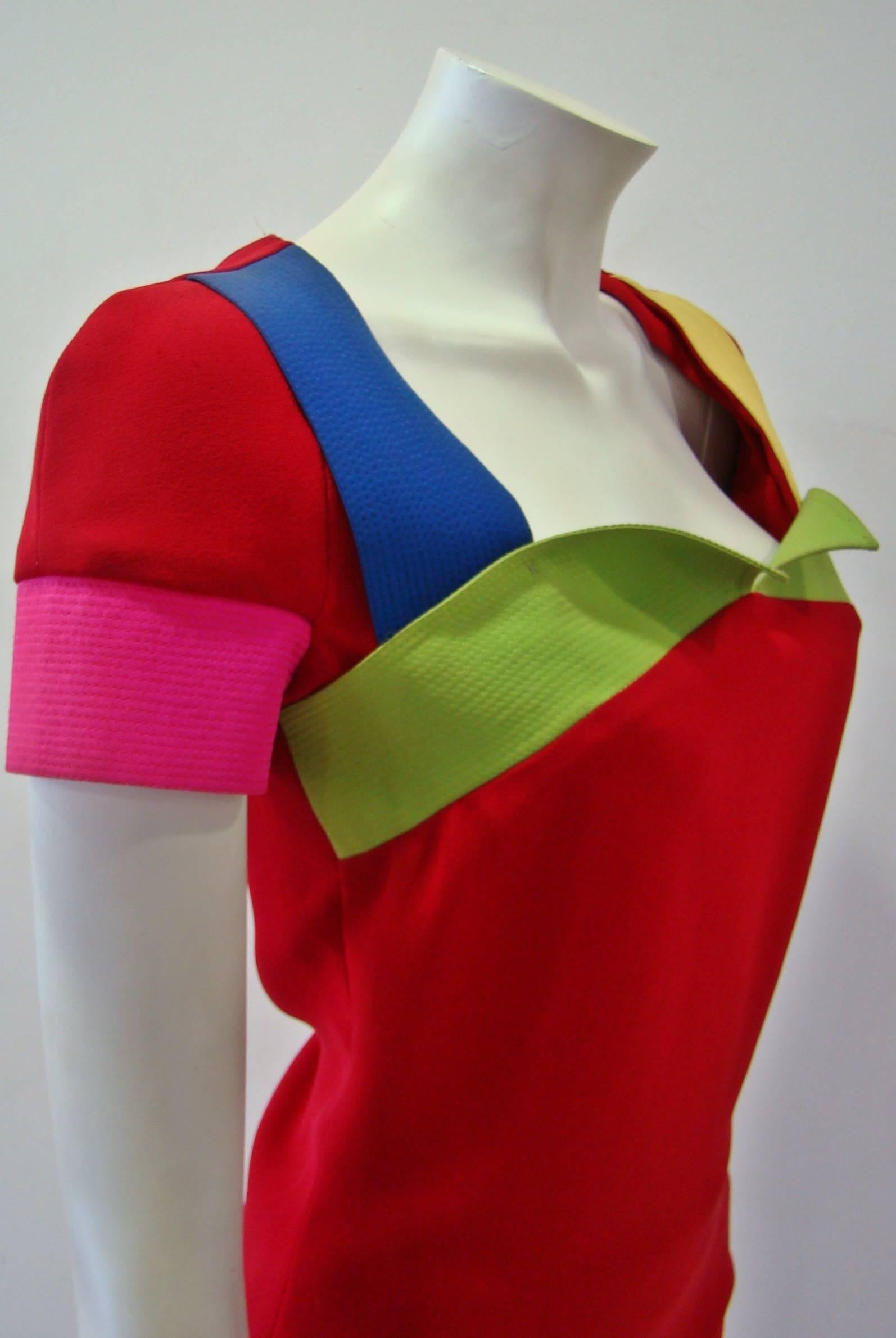 Rare Gianni Versace Couture Silk Tunic Color-Block Top Spring 1991 For Sale 2