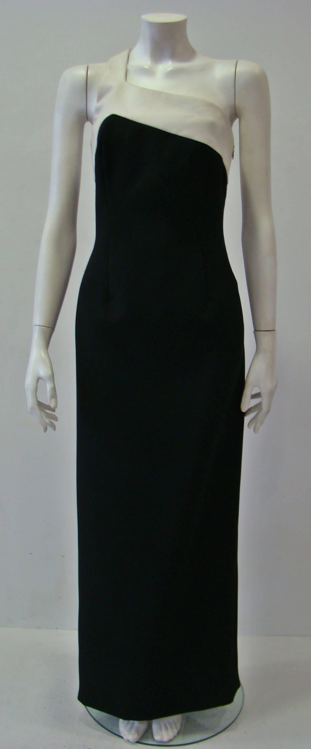 Black Rare Angelo Mozzillo Column Evening Gown Spring 1999 For Sale