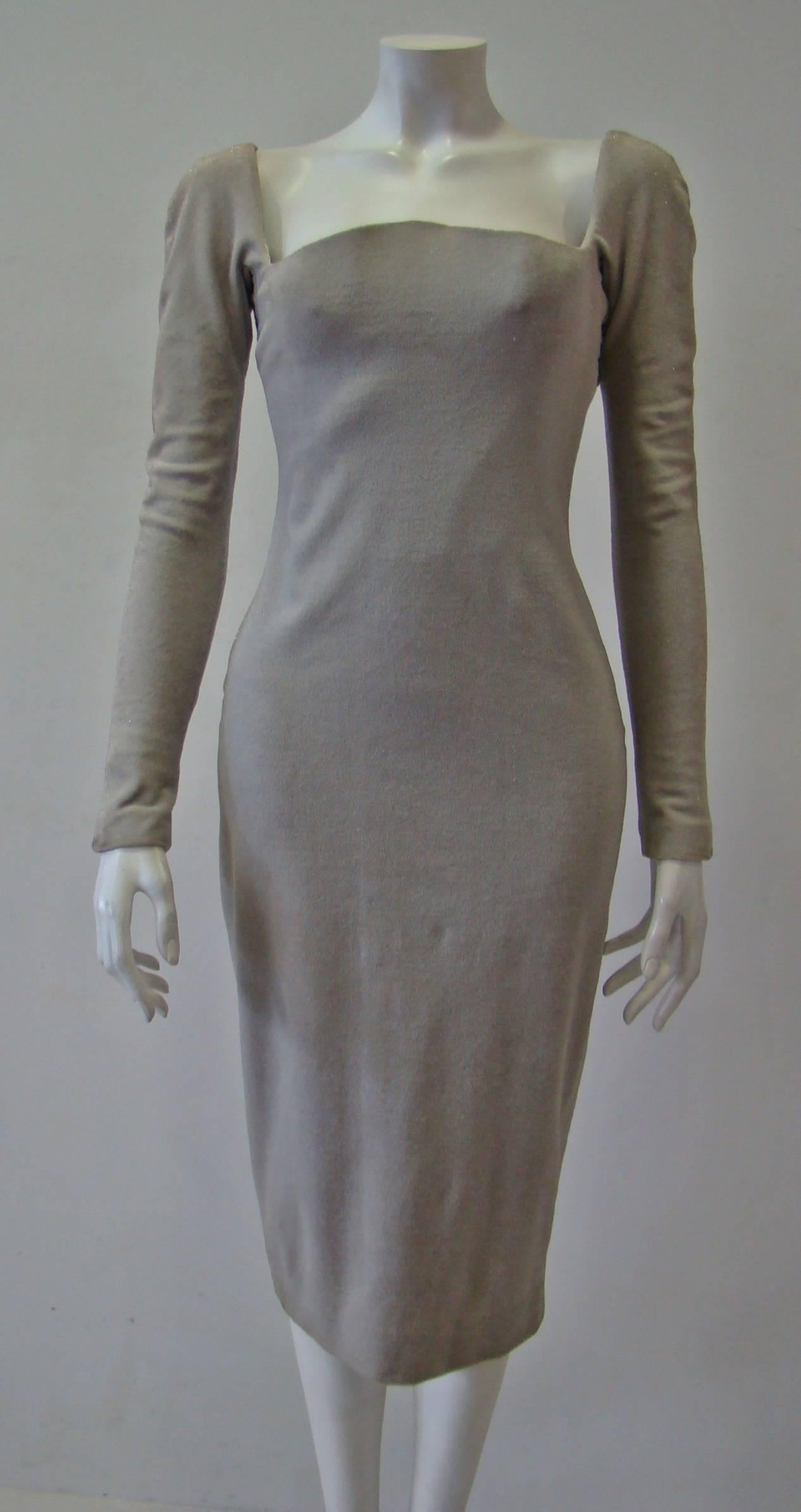Gray Unique Gianni Versace Couture Bodycon Stretch Dress For Sale