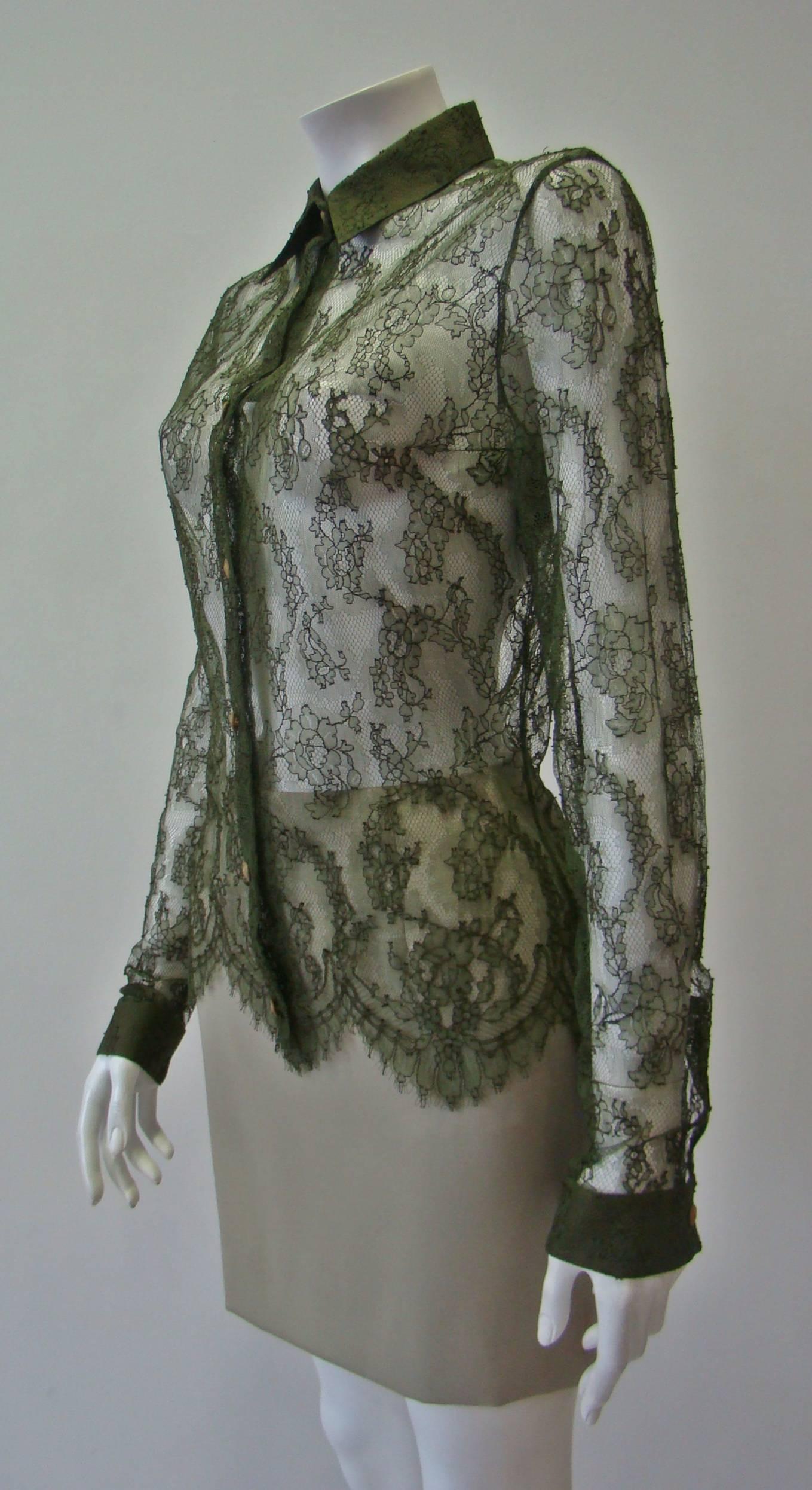 Istante By Gianni Versace Lace Sheer Shirt In New Condition For Sale In Athens, Agia Paraskevi