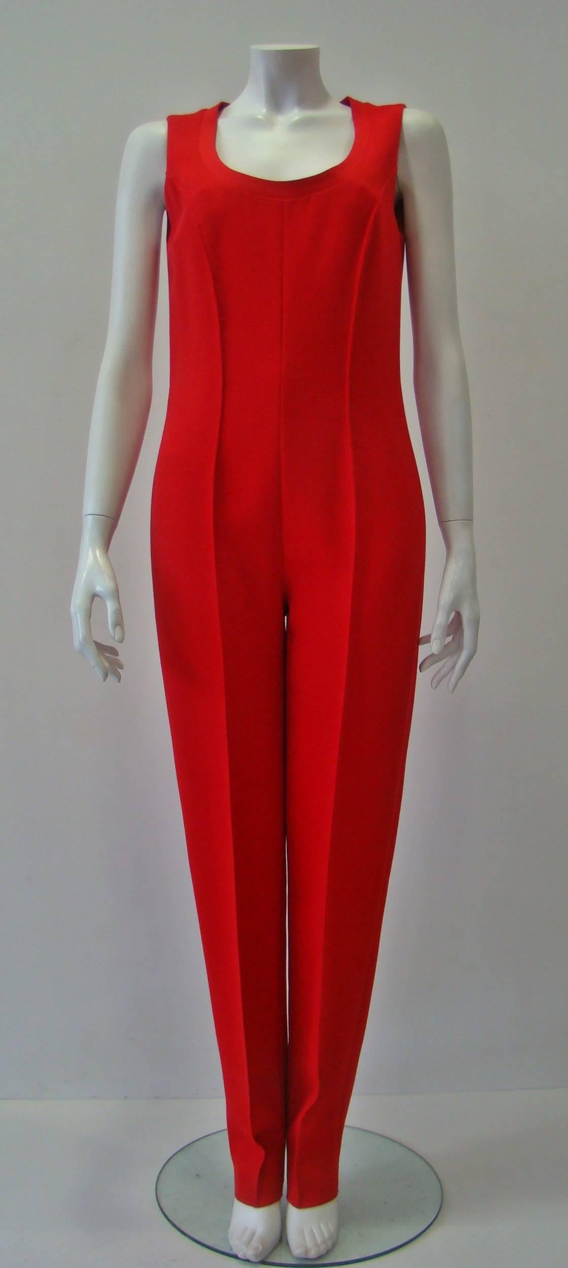 Red Gianni Versace Couture Jumpsuit With Bolero Fall 1992 For Sale