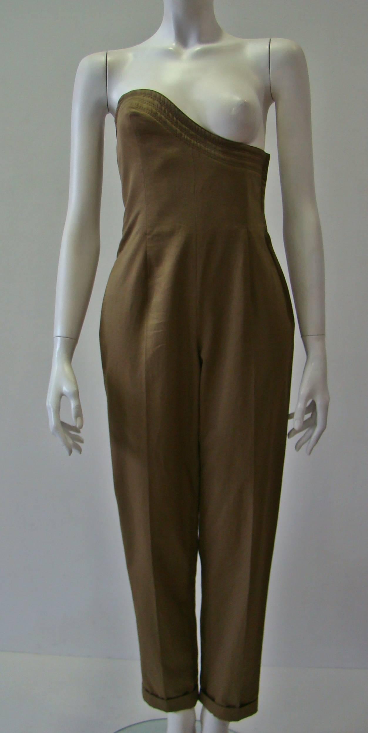 Brown Rare Gianni Versace Olive Green Jumpsuit For Sale