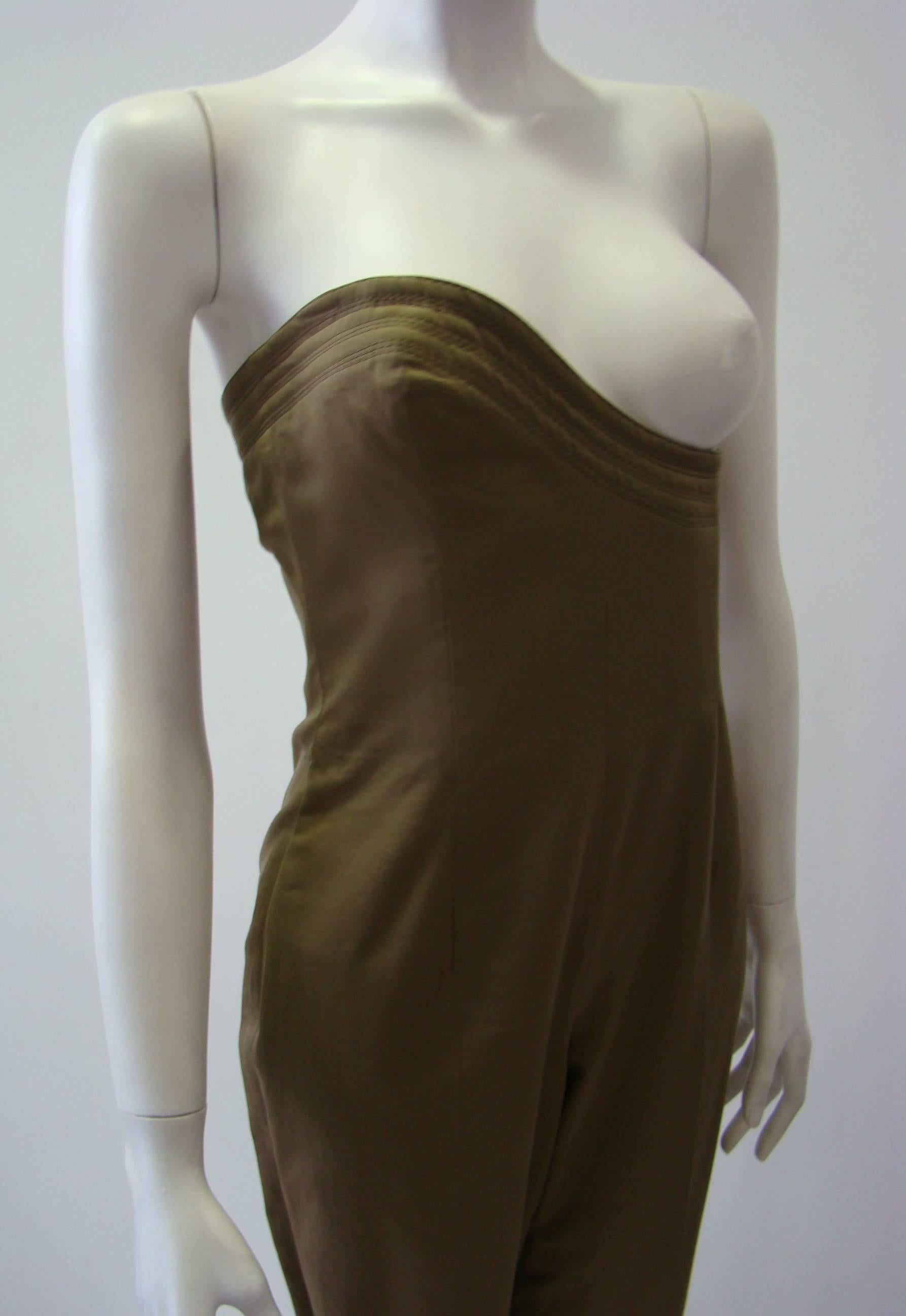 Rare Gianni Versace Olive Green Jumpsuit In Excellent Condition For Sale In Athens, Agia Paraskevi