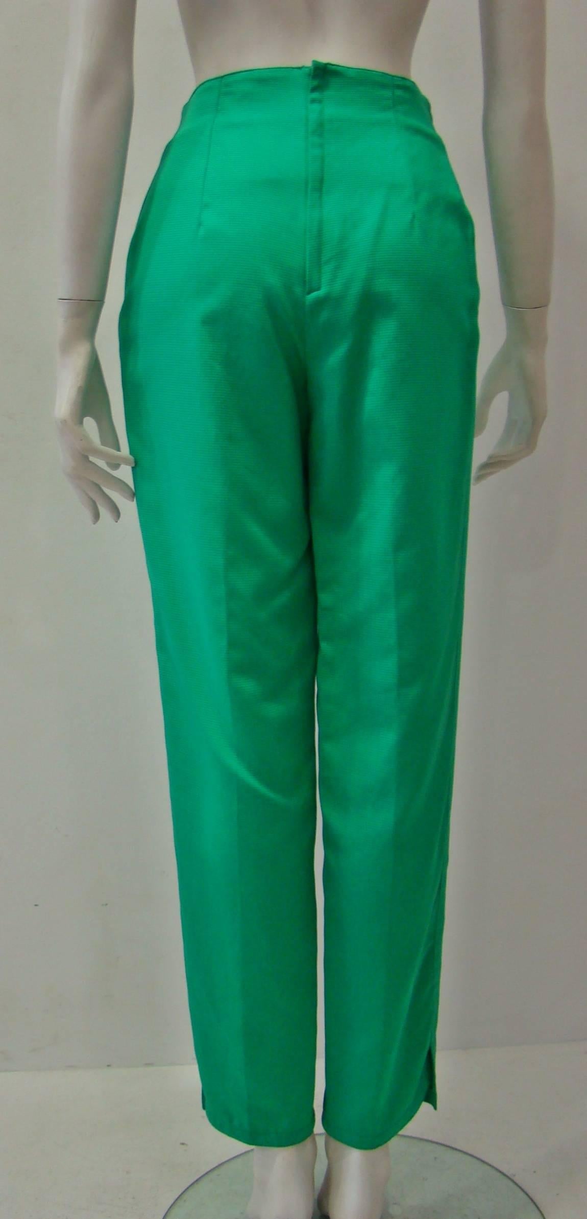 Gianni Versace Green Ribbed Pants For Sale 1
