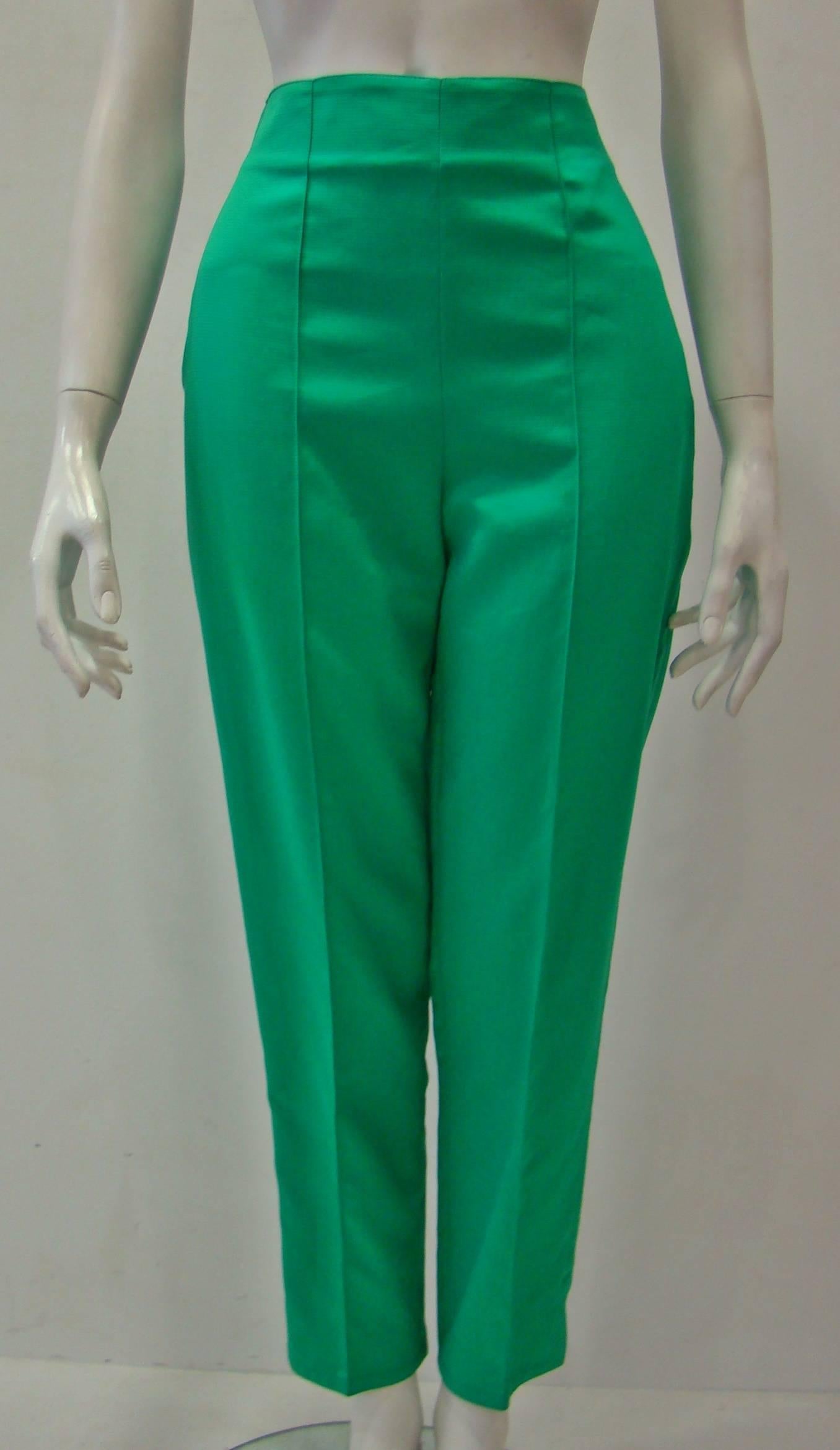 Gianni Versace Green Ribbed Pants In Excellent Condition For Sale In Athens, Agia Paraskevi
