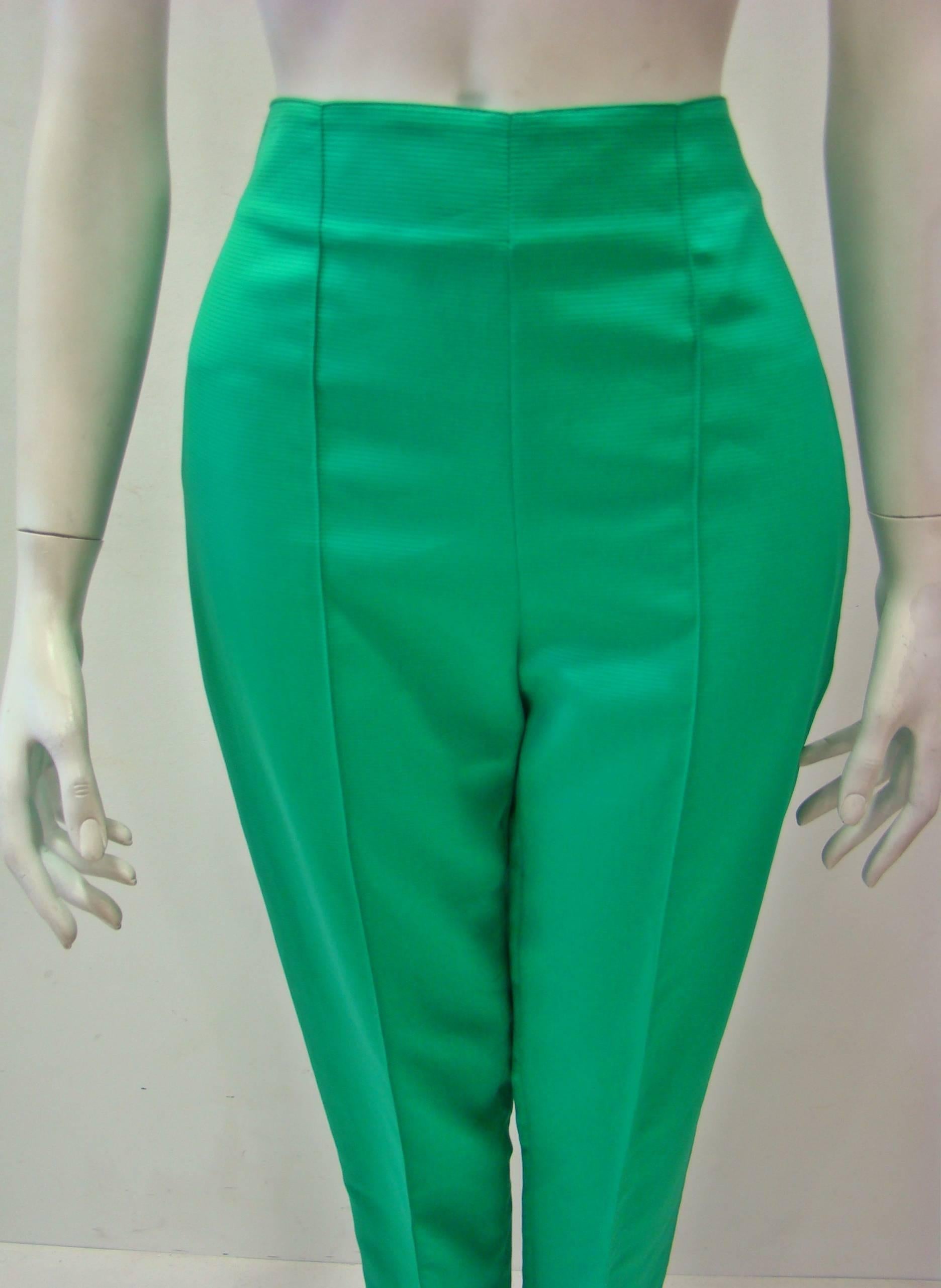 Women's Gianni Versace Green Ribbed Pants For Sale