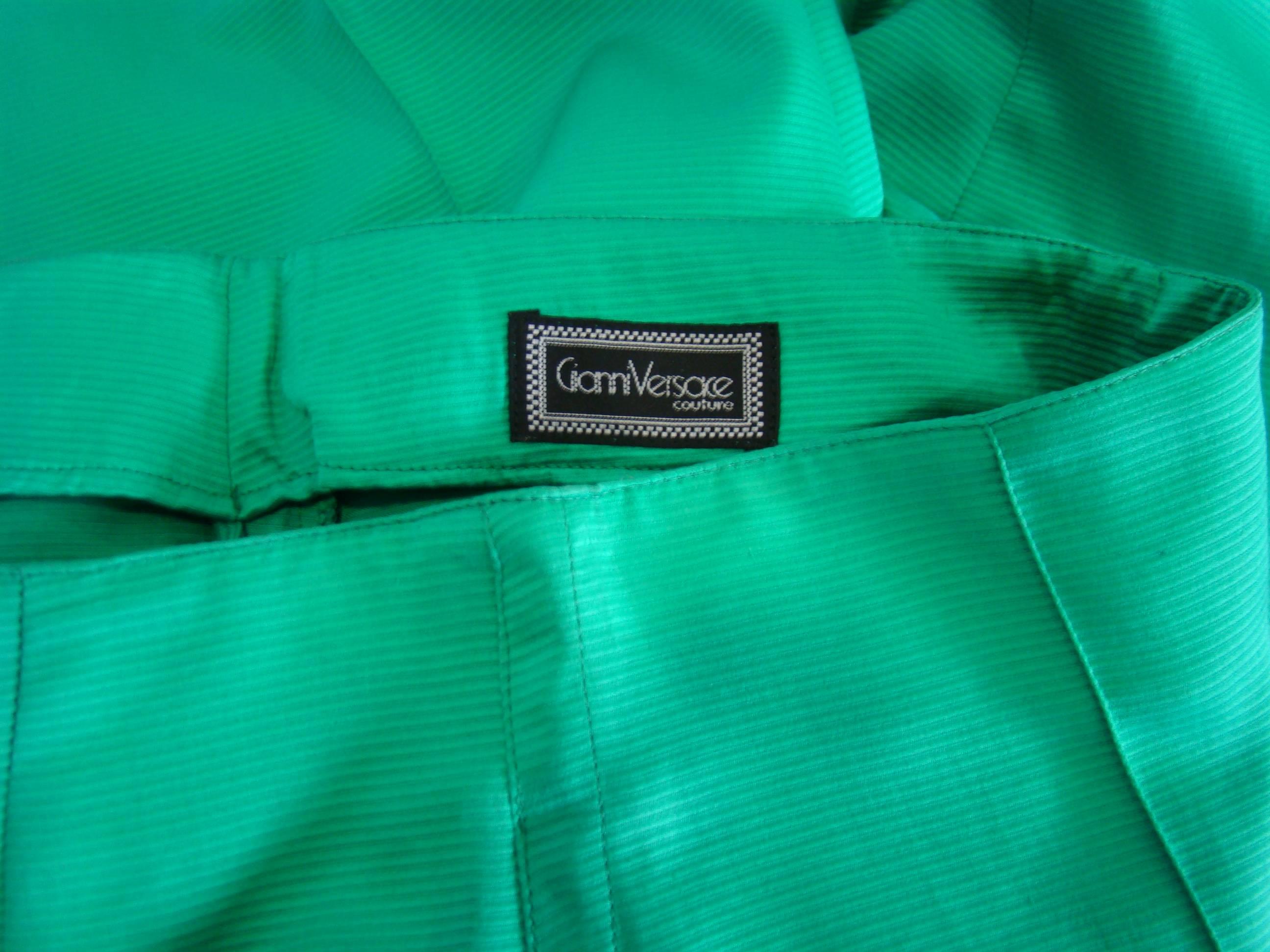 Gianni Versace Green Ribbed Pants For Sale 2