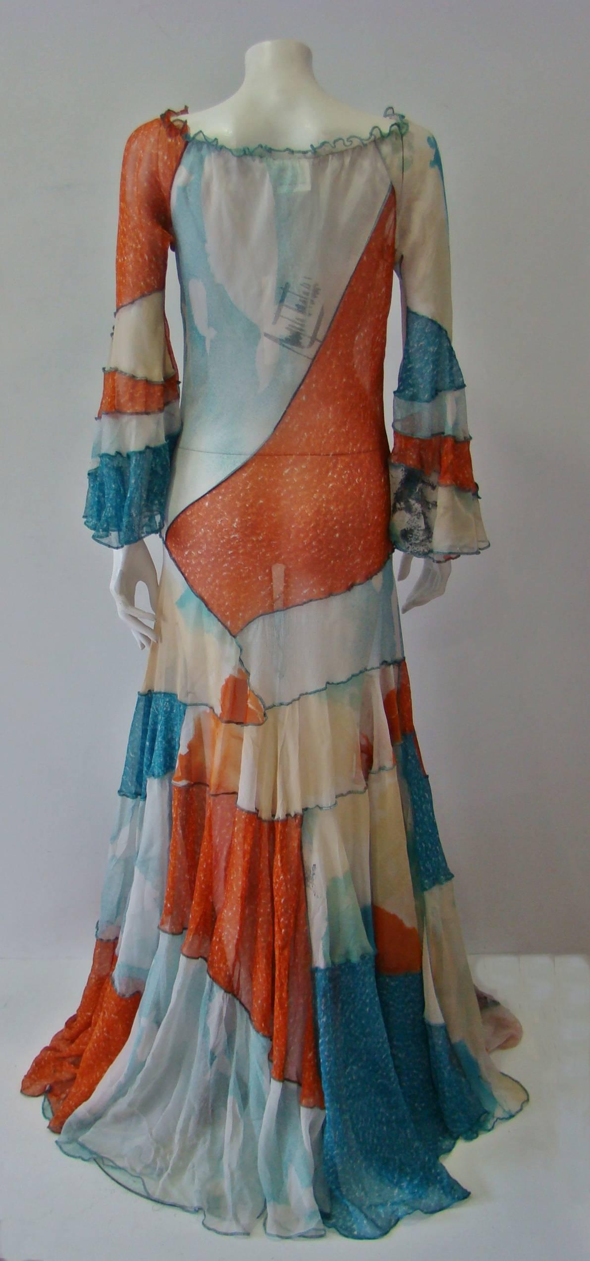 Women's Rare Angelo Tarlazzi Sheer Silk Panelled Evening Gown 1990's For Sale