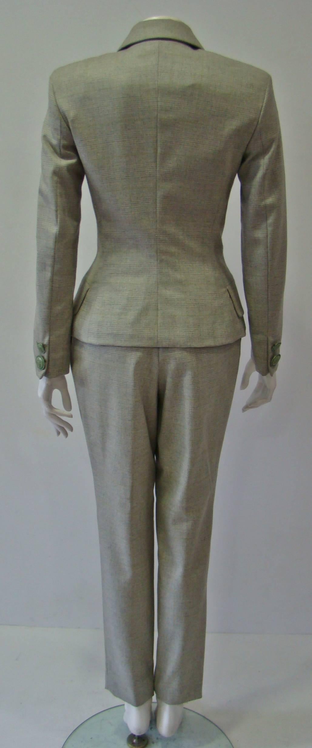 Gianni Versace Mint Green Prens De Gal Wool Pants Suit For Sale 1