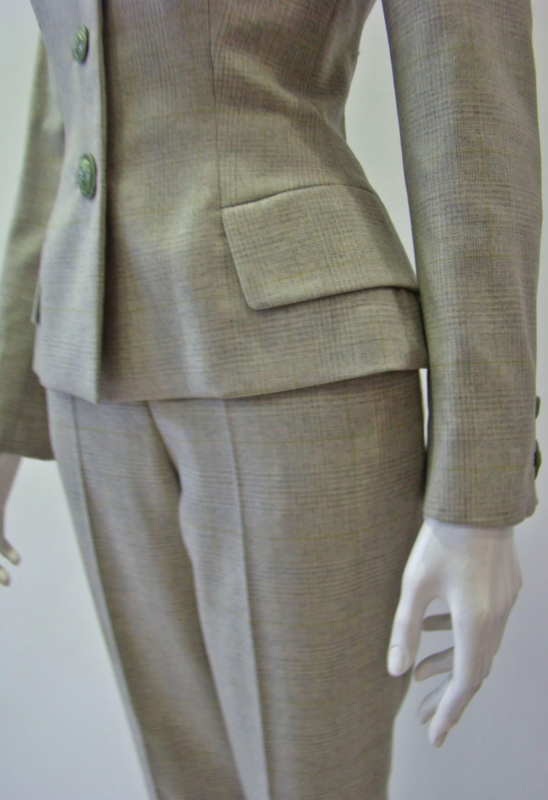 Gianni Versace Mint Green Prens De Gal Wool Pants Suit In New Condition For Sale In Athens, Agia Paraskevi