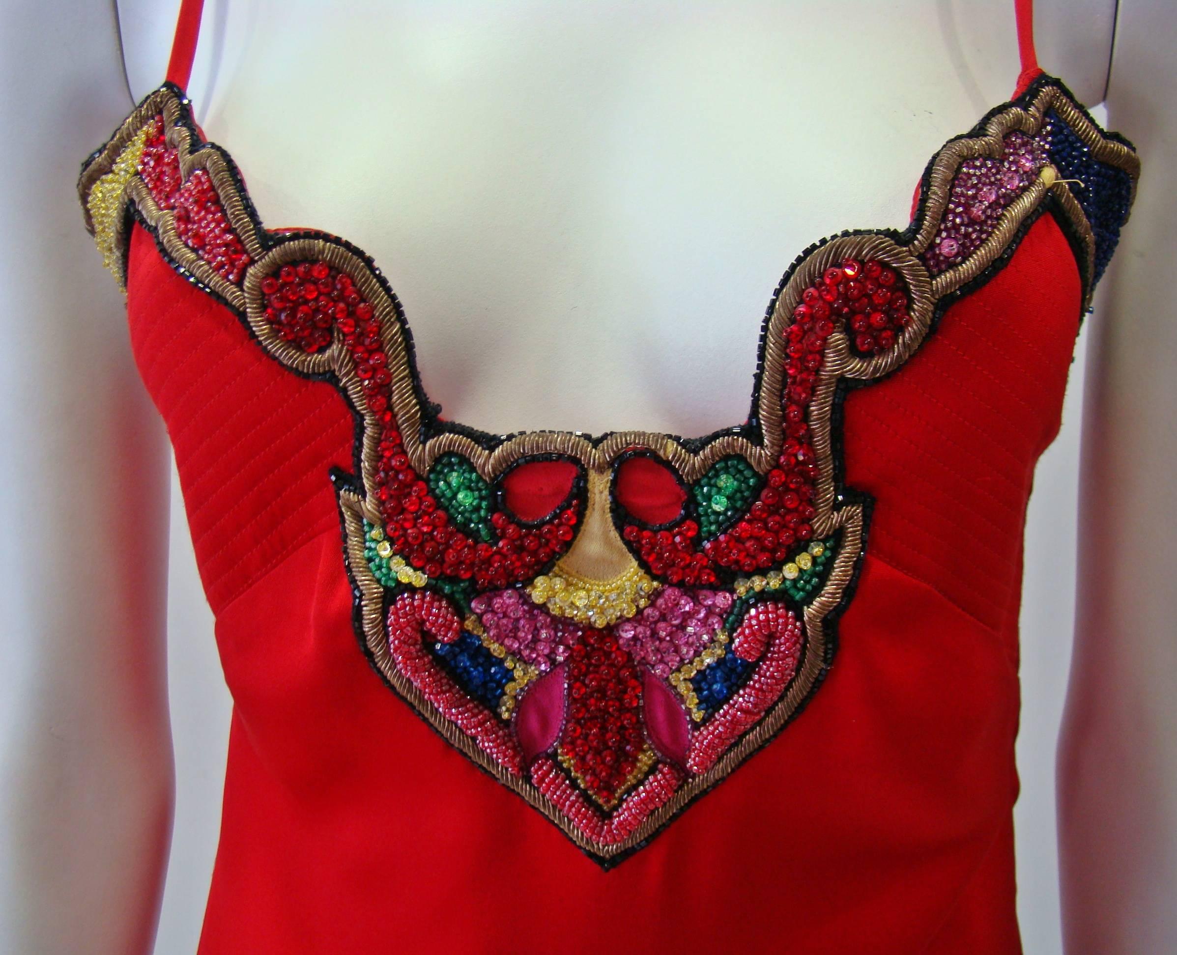 Red Istante By Gianni Versace Beaded Cocktail Dress Spring 1991 For Sale