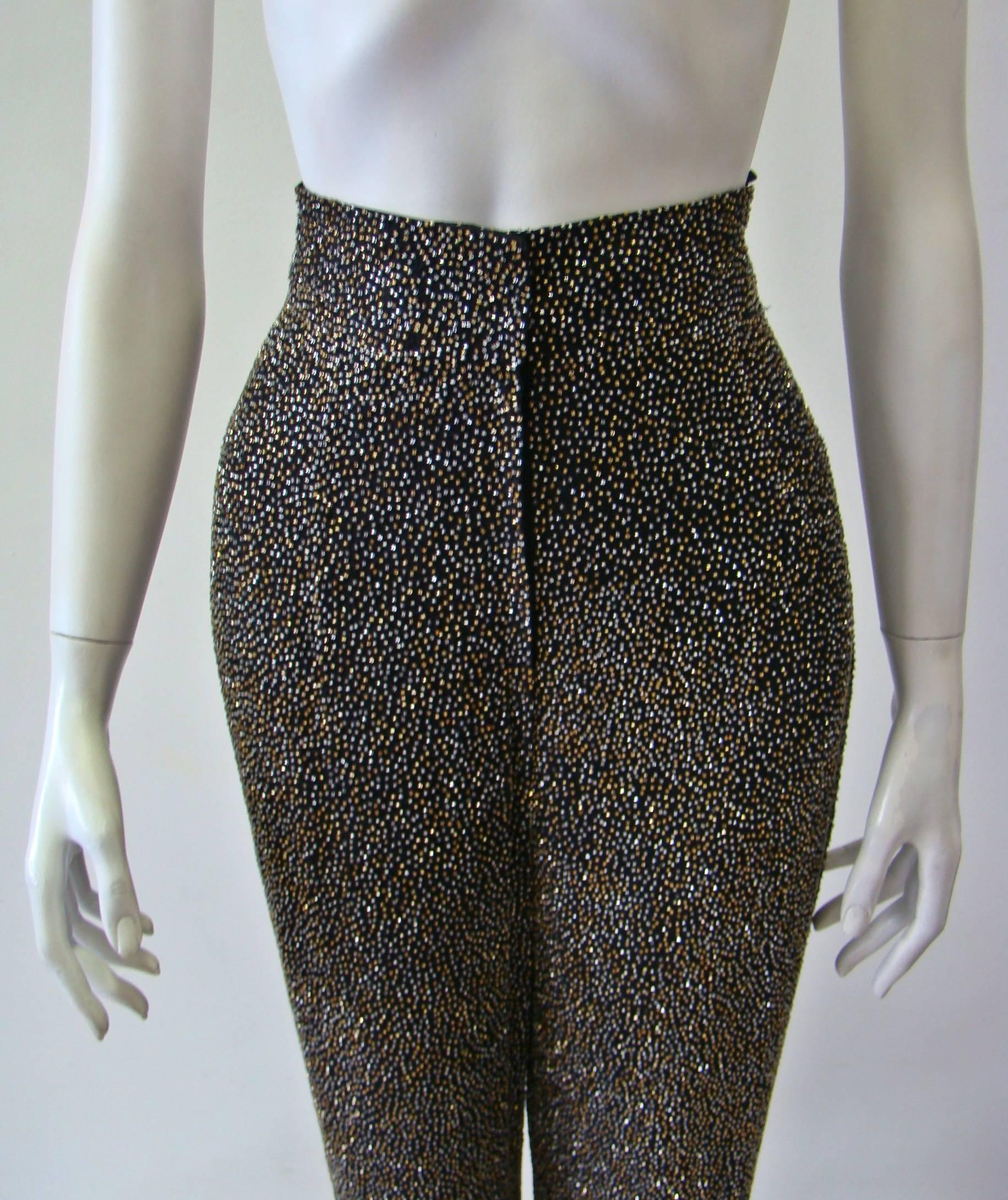 Rare Ella SIngh Beaded Evening Palazzo Pants 1990's In Excellent Condition For Sale In Athens, Agia Paraskevi