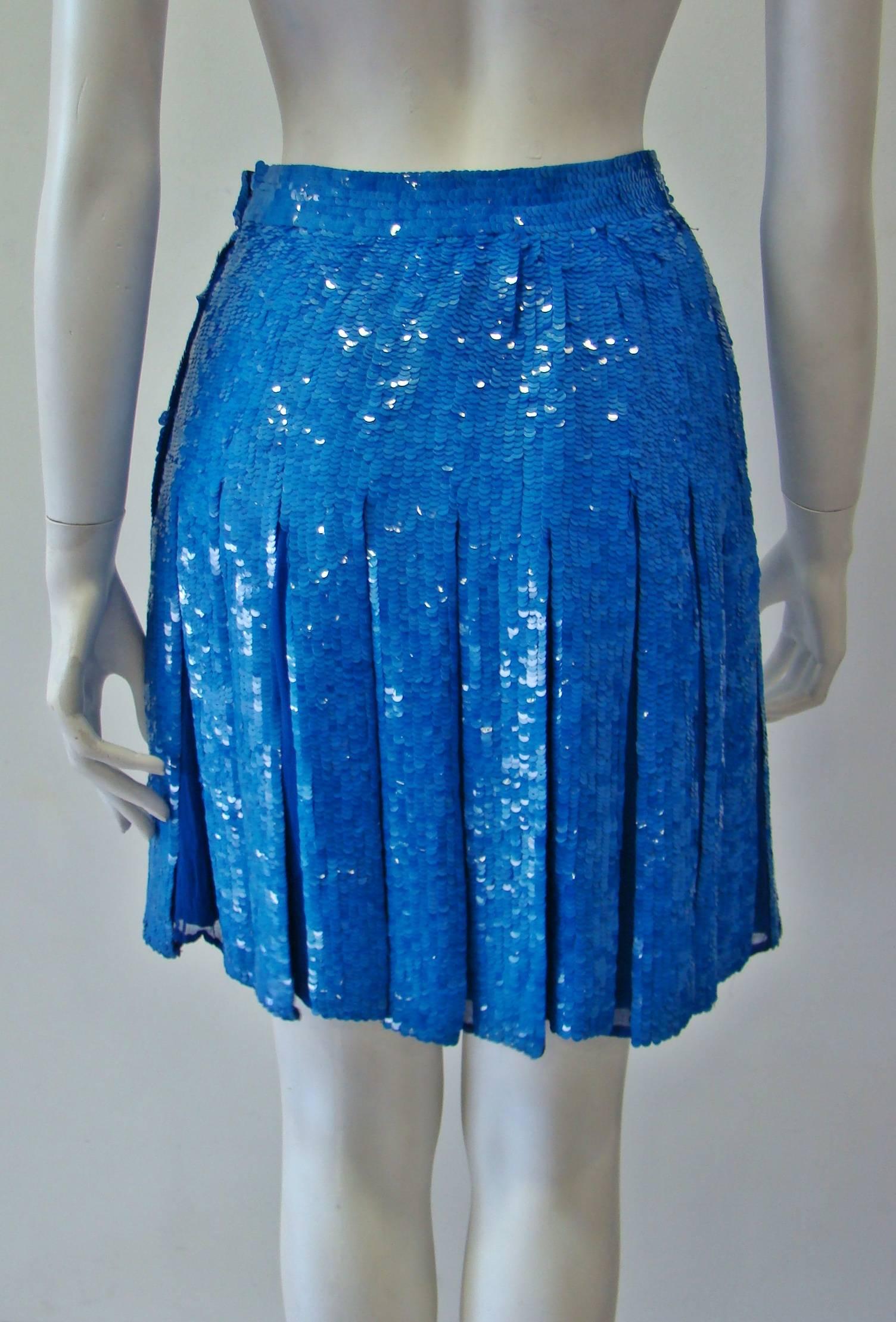Rare Ella Singh Silk Sequin Pleated Skirt 1990's For Sale 1