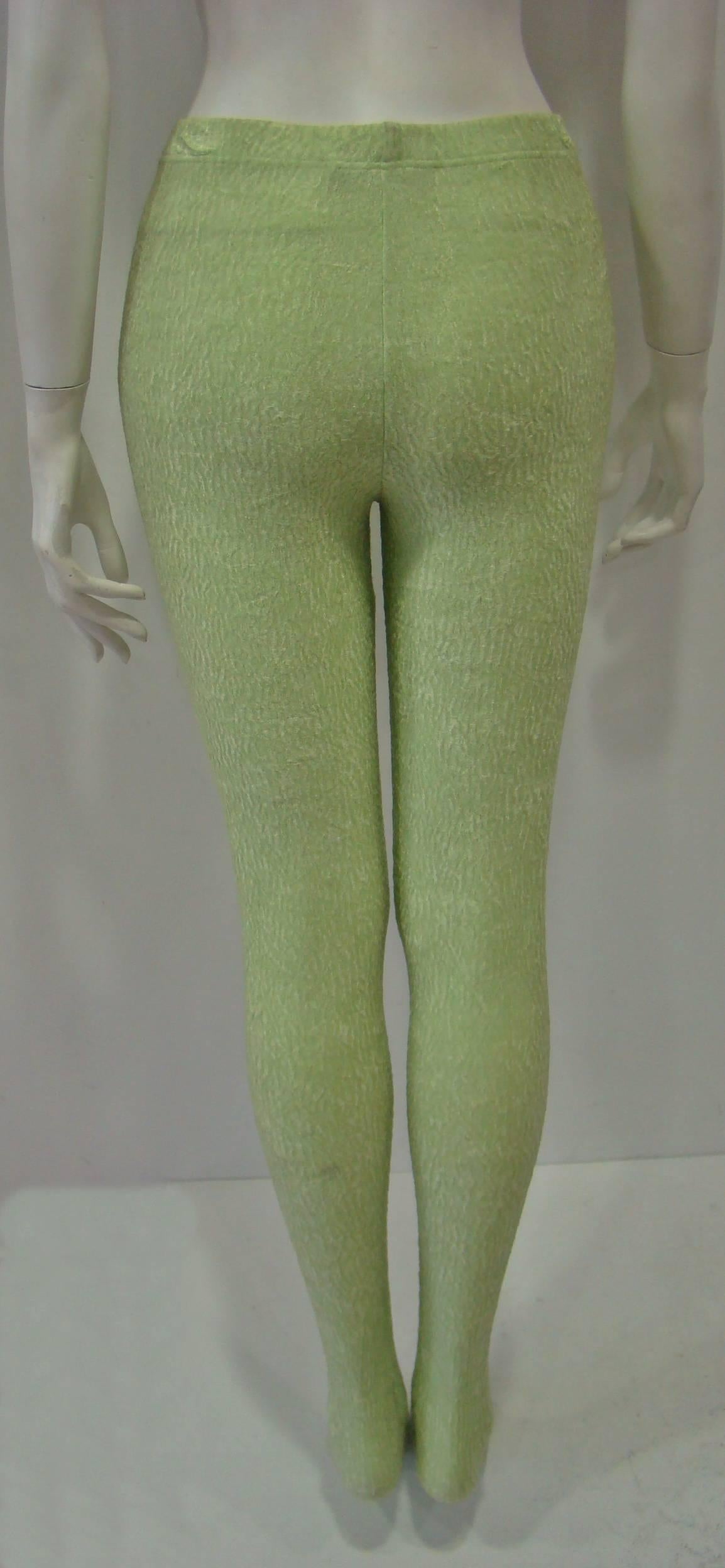 Istante By Gianni Versace Pale Green Velvet Leggings Fall 1994 In New Condition For Sale In Athens, Agia Paraskevi