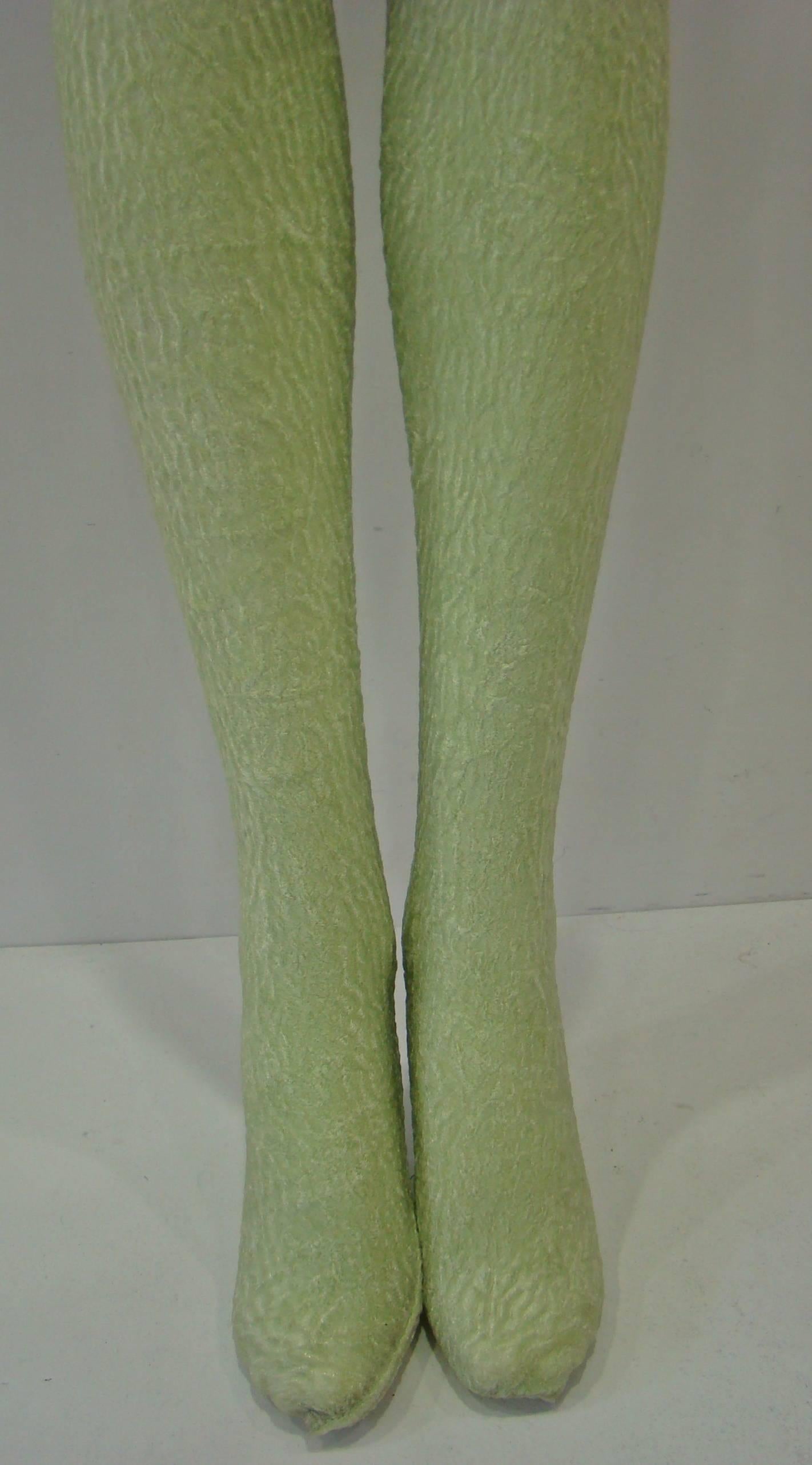 Brown Istante By Gianni Versace Pale Green Velvet Leggings Fall 1994 For Sale
