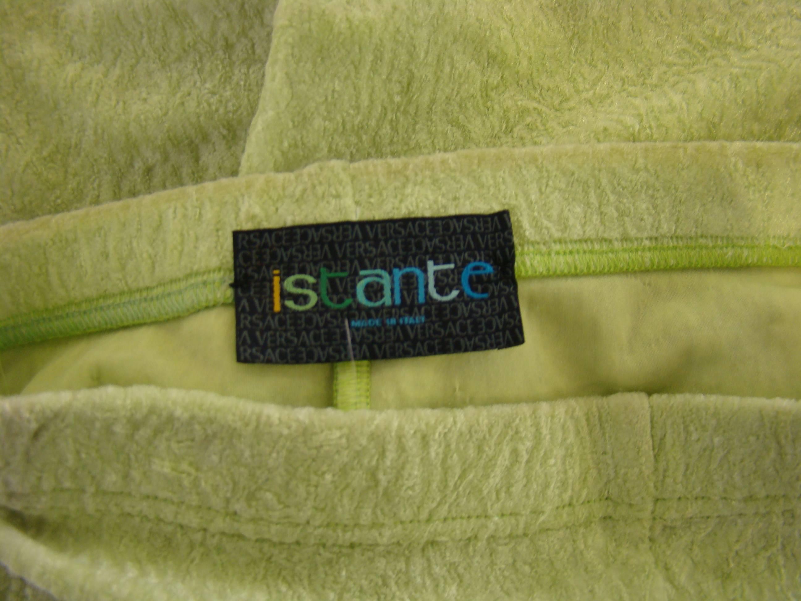 Women's Istante By Gianni Versace Pale Green Velvet Leggings Fall 1994 For Sale