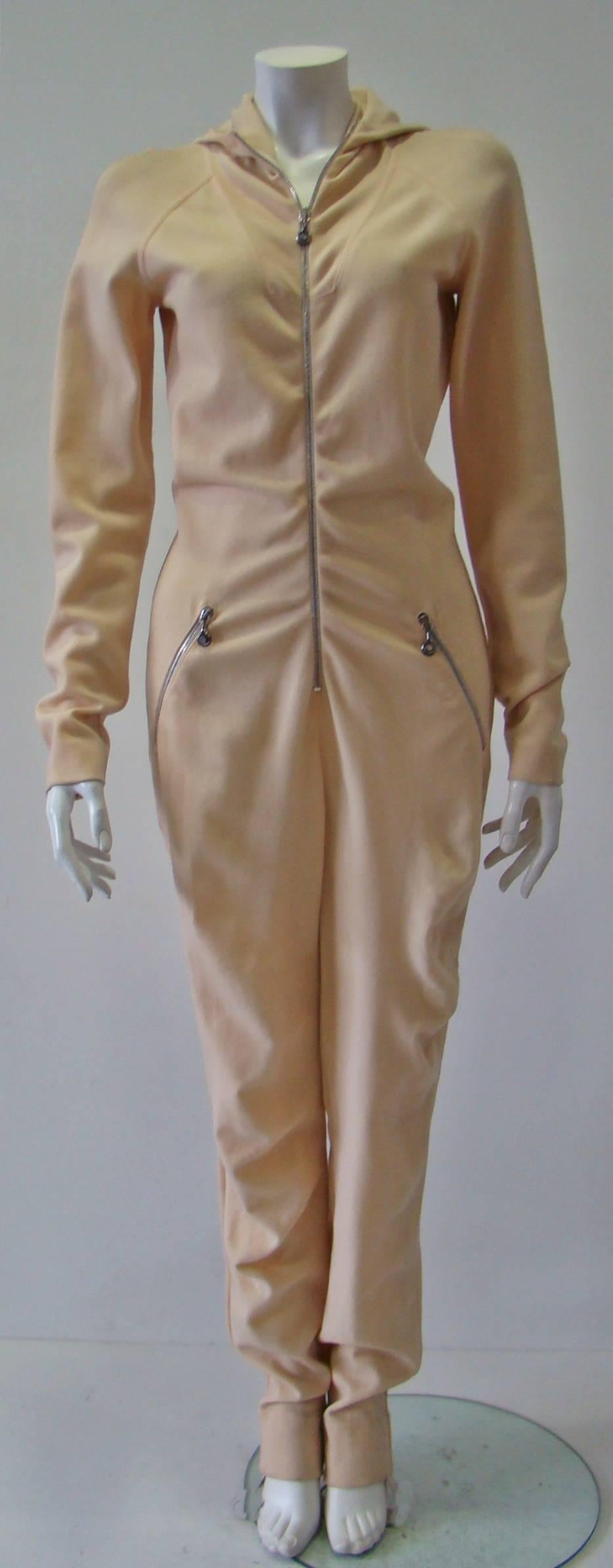 Brown Rare Gianfranco Ferre Hooded Zip Jumpsuit 1990's For Sale