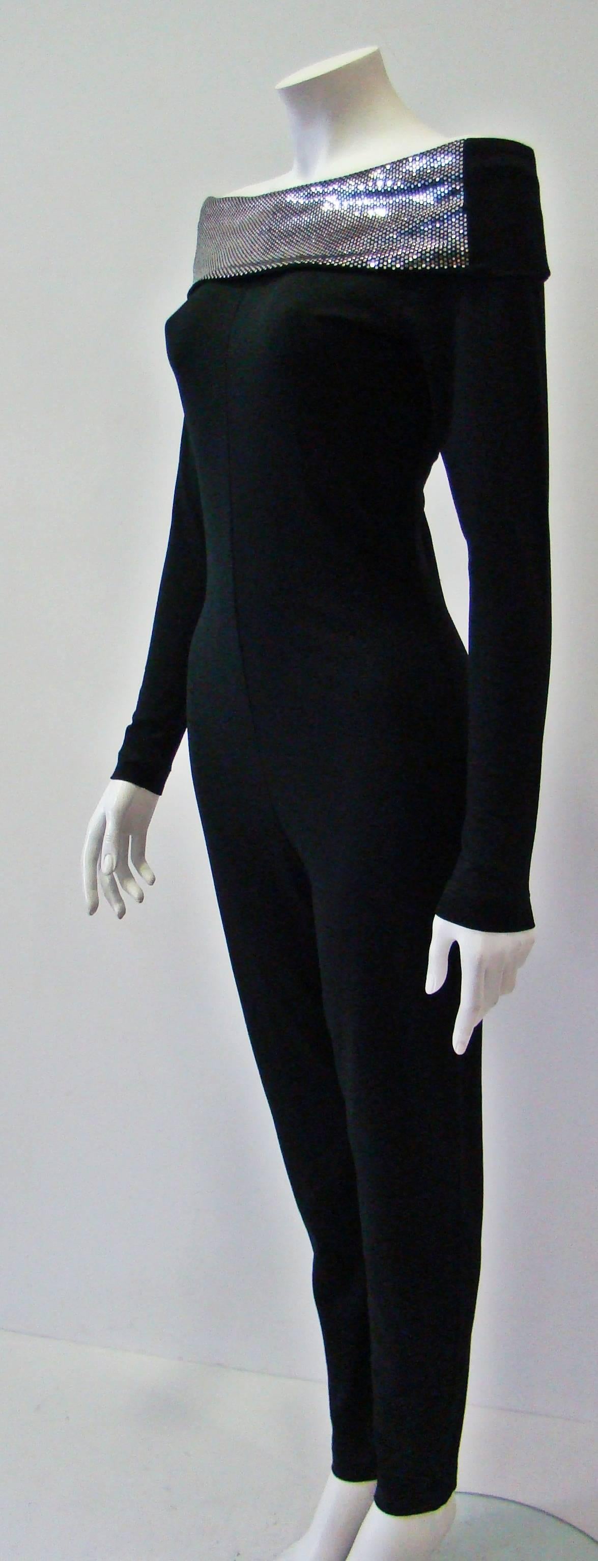 Very Rare Paco Rabanne Stretch Off Shoulder Jumpsuit 1970's In New Condition For Sale In Athens, Agia Paraskevi