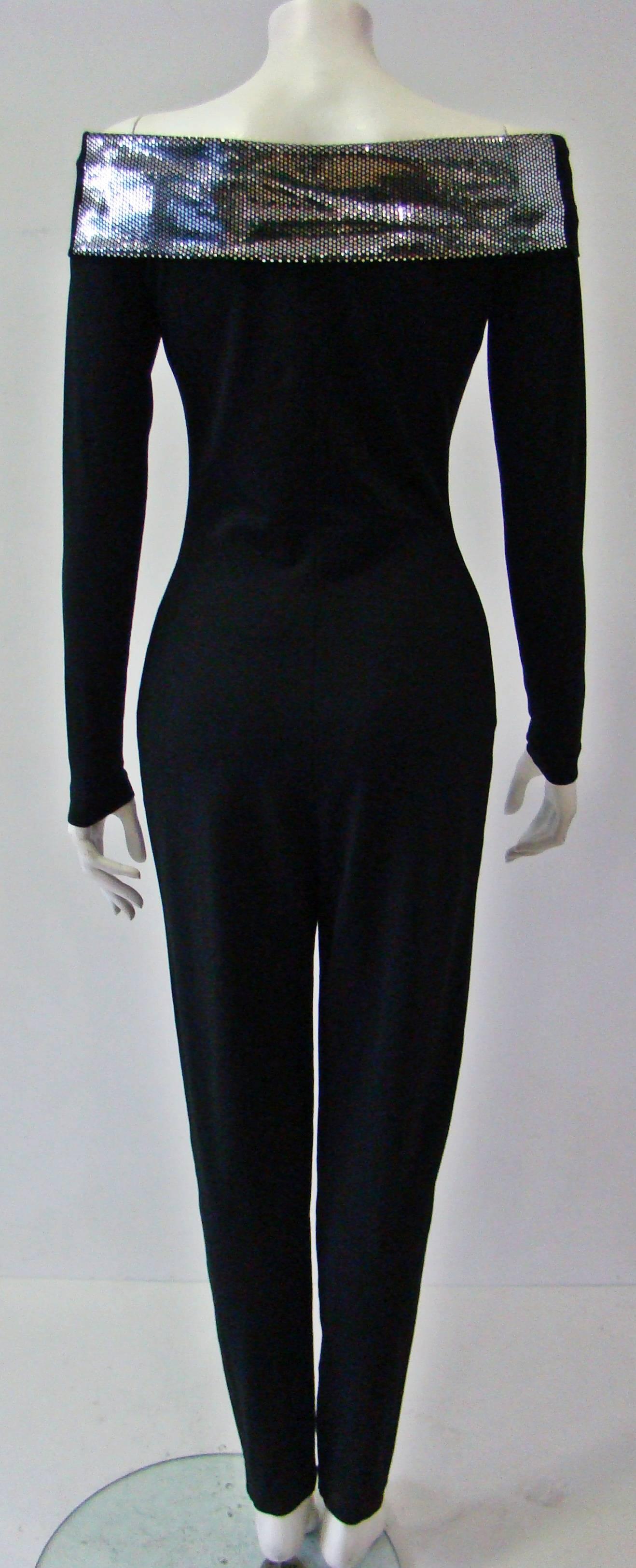 Very Rare Paco Rabanne Stretch Off Shoulder Jumpsuit 1970's For Sale 1