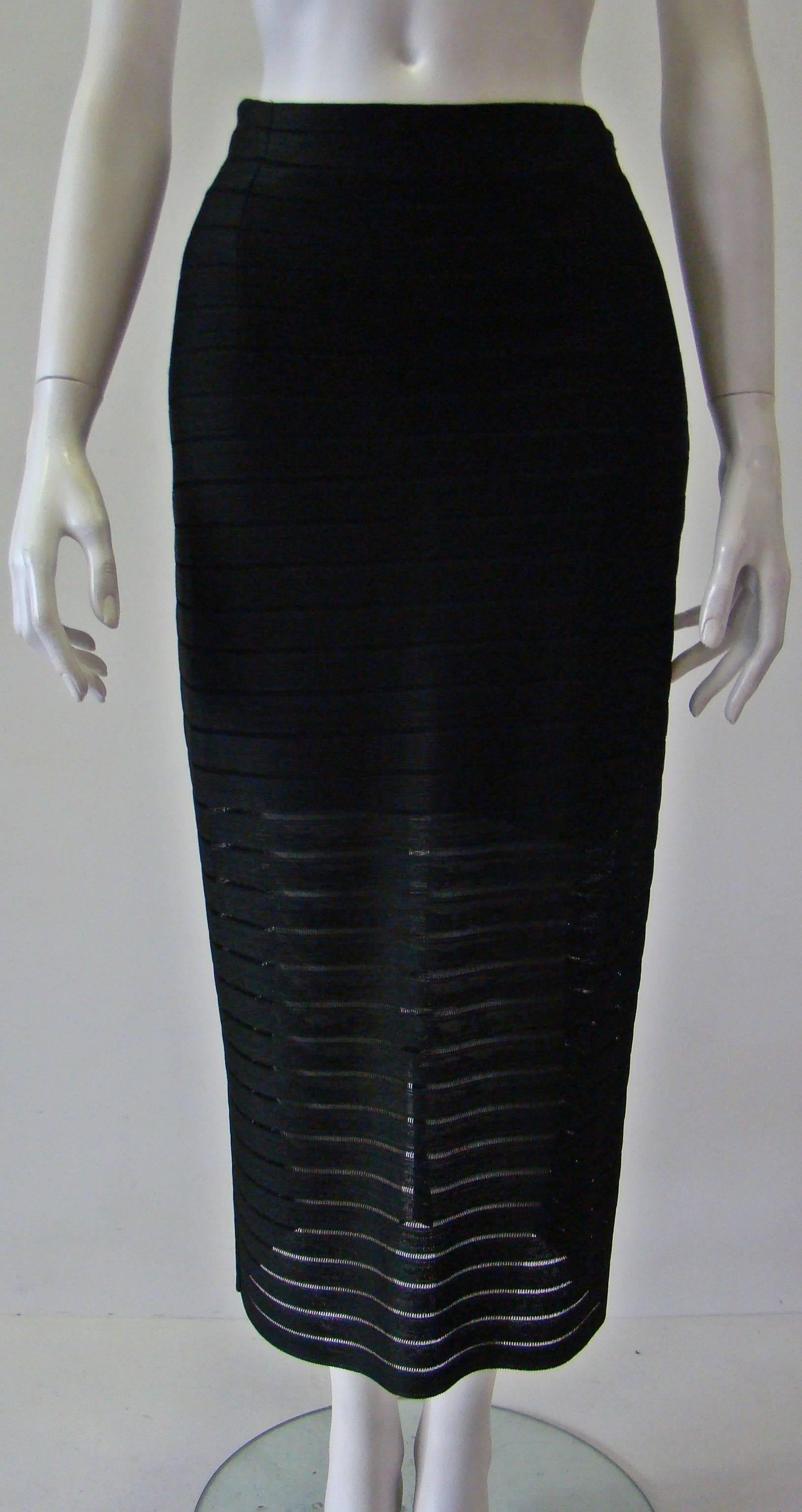 Black Rare Gianfranco Ferre Knitted Striped Pencil Skirt For Sale