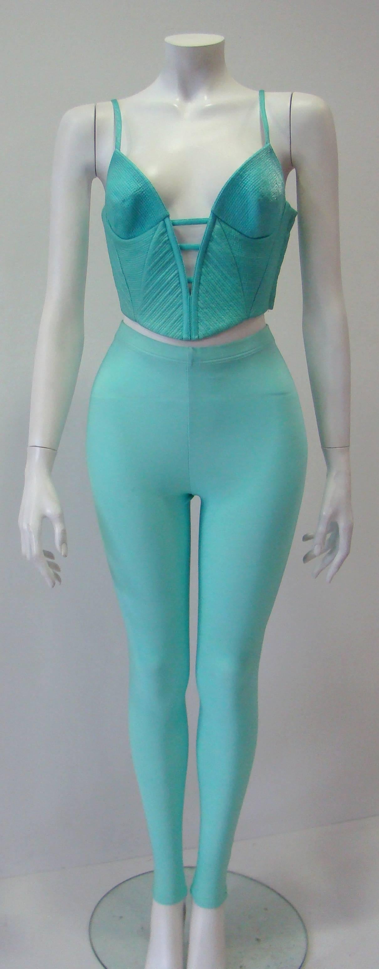 Gianni Versace Couture Turquoise Stretch Leggings For Sale 2