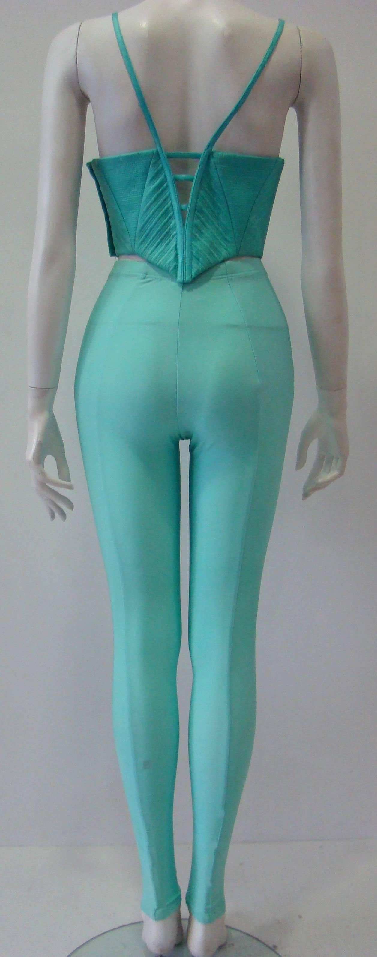 Women's Gianni Versace Couture Turquoise Stretch Leggings For Sale