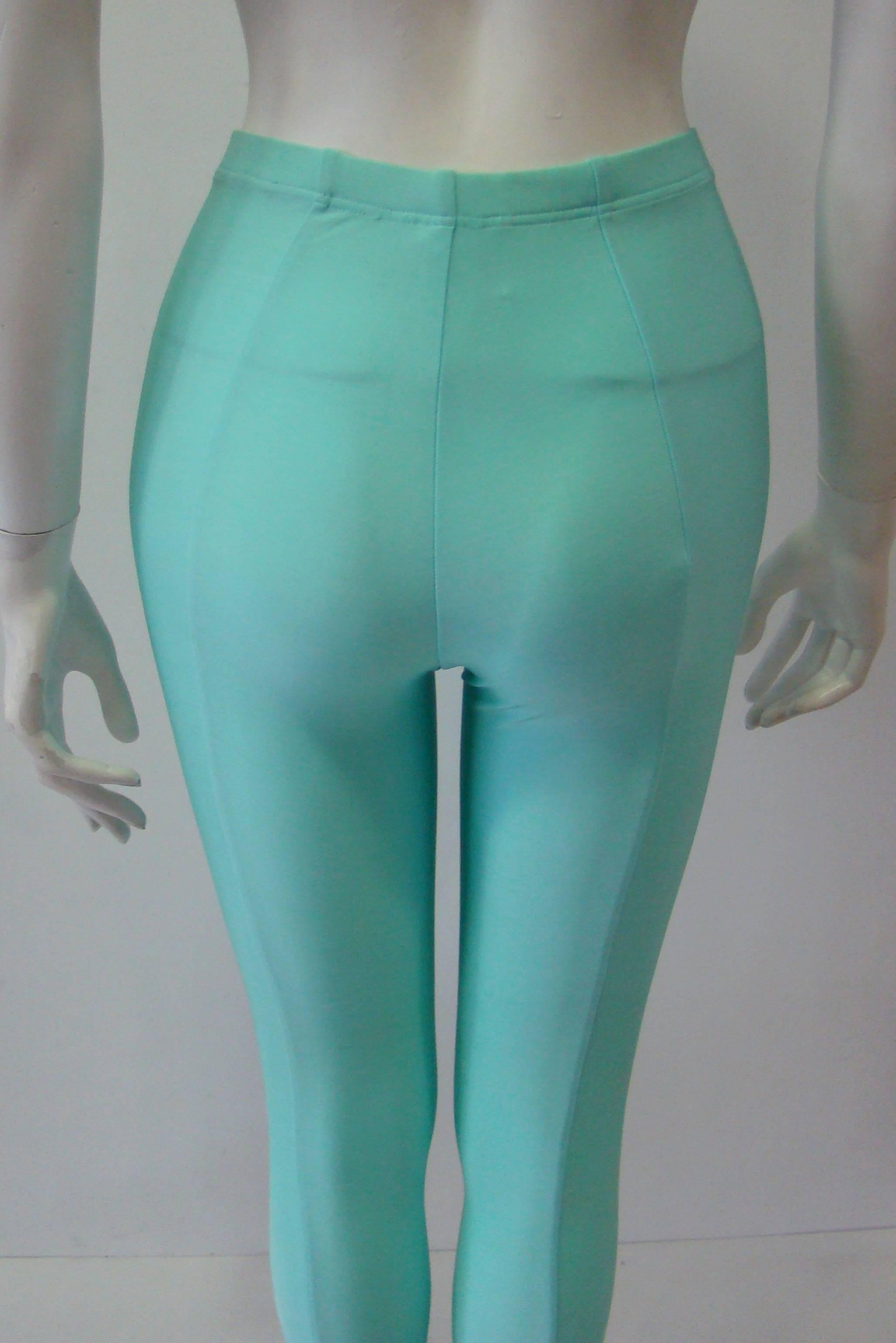 Gianni Versace Couture Turquoise Stretch Leggings For Sale 1