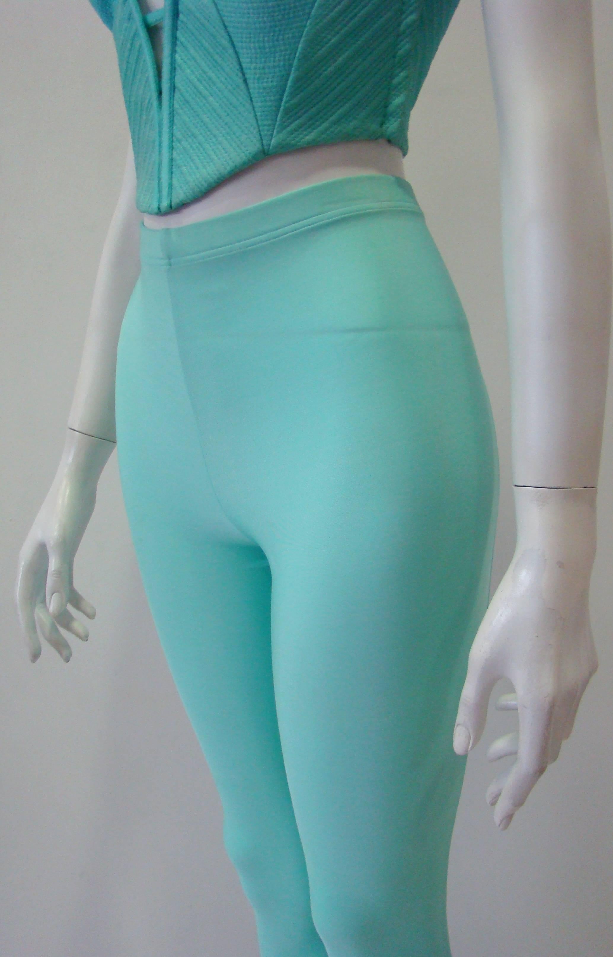 Gianni Versace Couture Turquoise Stretch Leggings In New Condition For Sale In Athens, Agia Paraskevi
