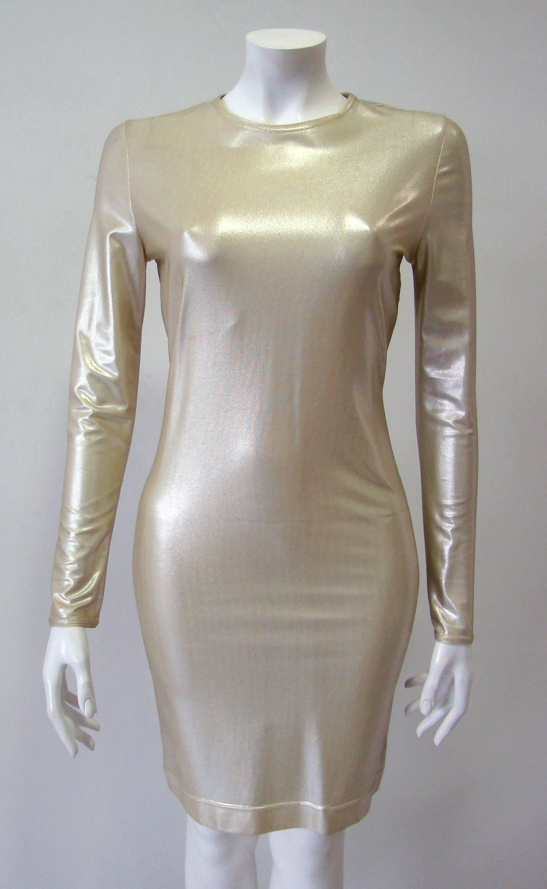Gray Very Rare Gianni Versace Couture Gold Stretch Dress Fall 1994 For Sale