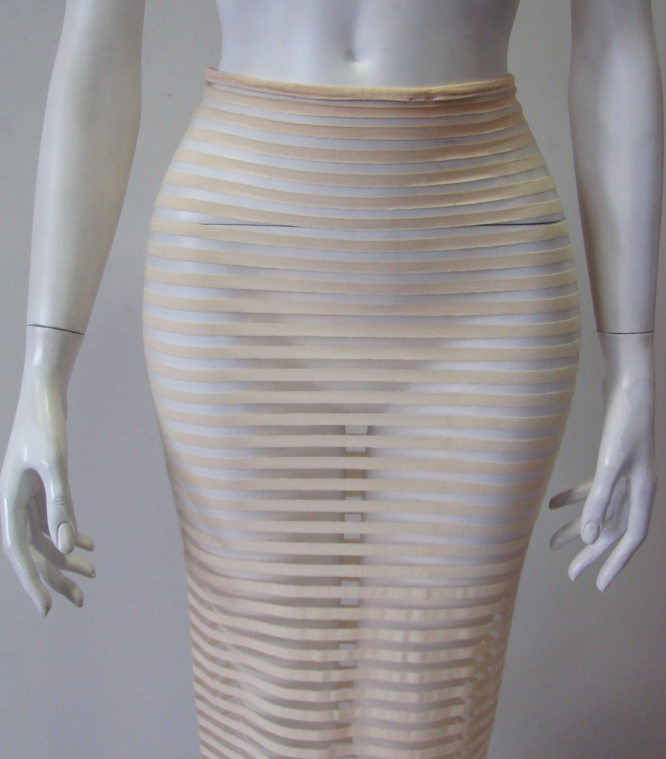 Gray Istante By Gianni Versace Striped Sheer Maxi Skirt For Sale