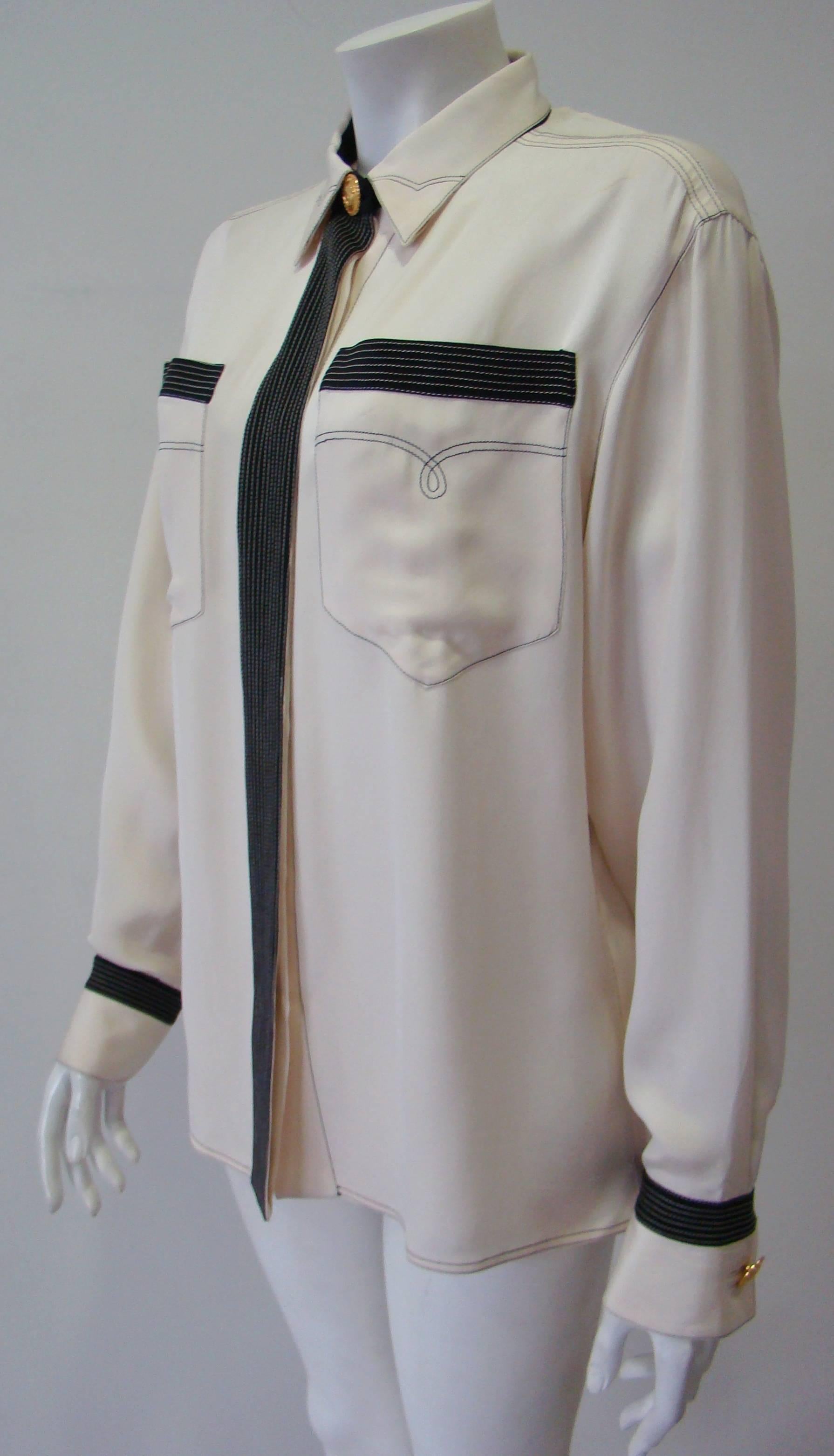 Women's Gianni Versace Couture Creme Silk Shirt For Sale