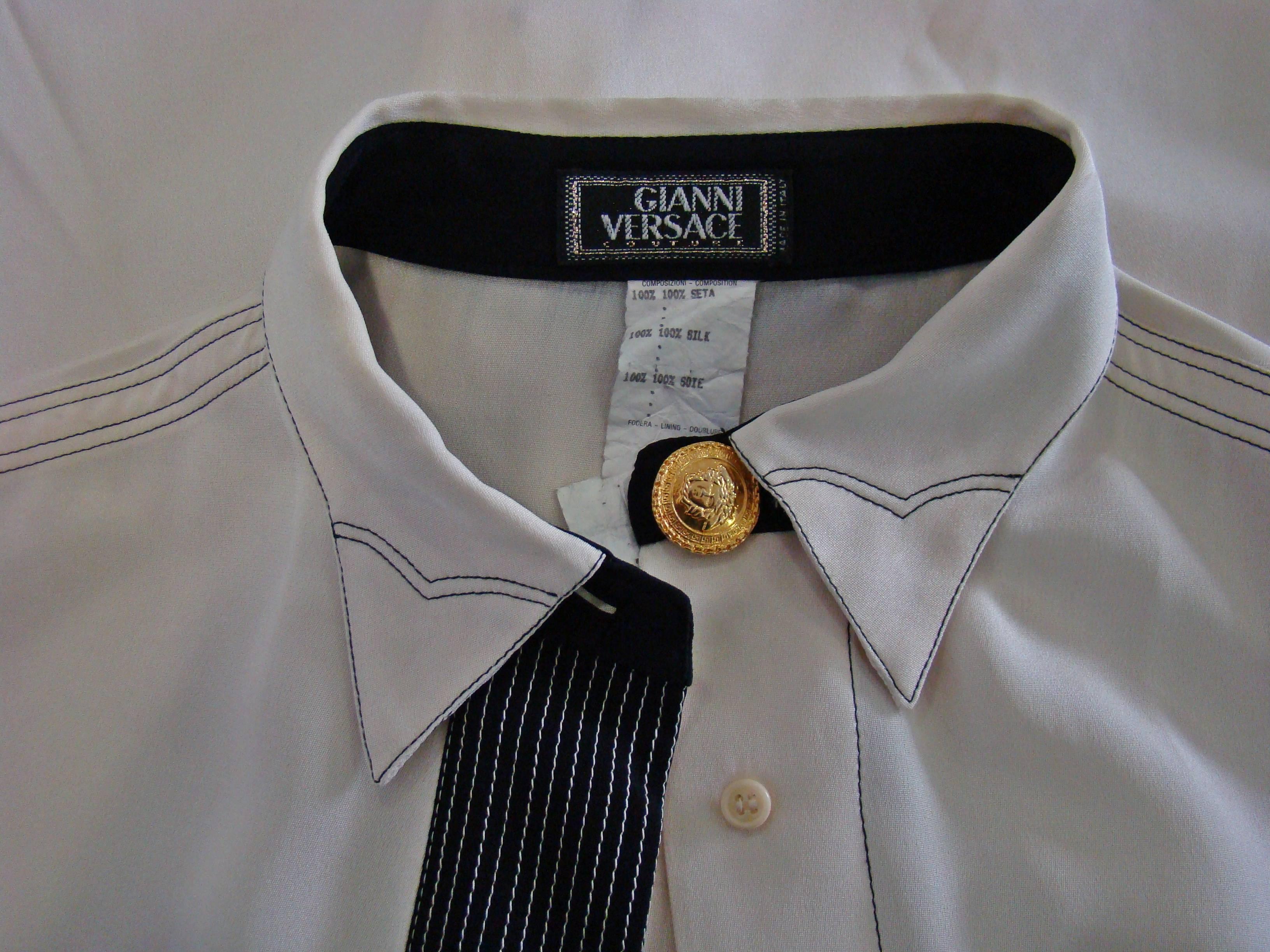 Gianni Versace Couture Creme Silk Shirt For Sale 2