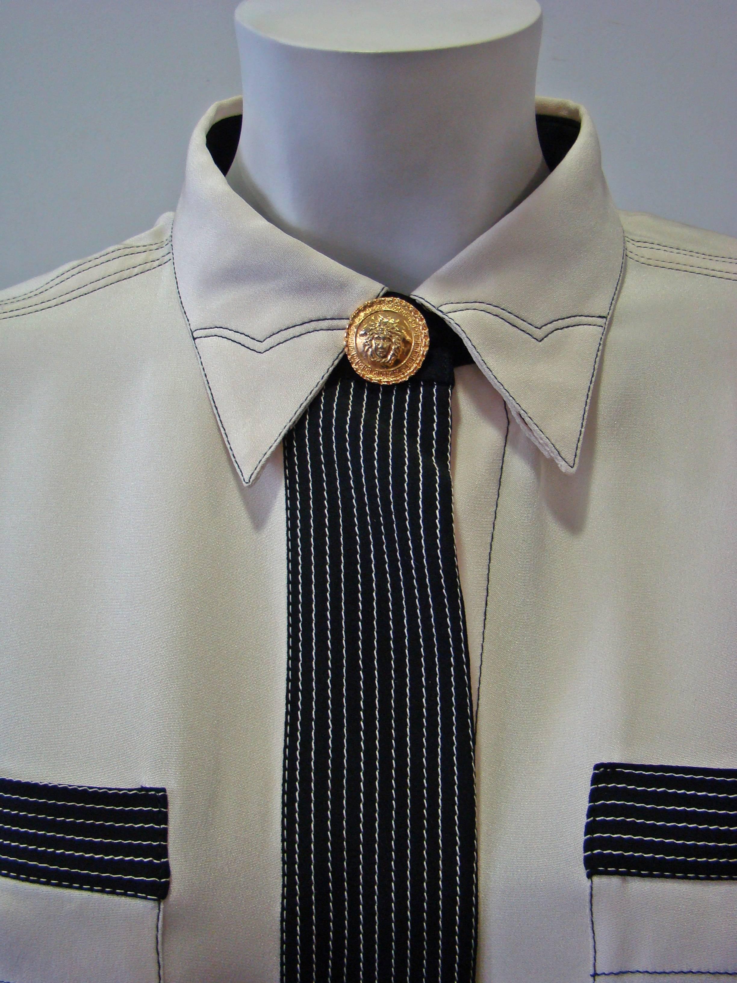 Gianni Versace Couture Creme Silk Shirt In New Condition For Sale In Athens, Agia Paraskevi
