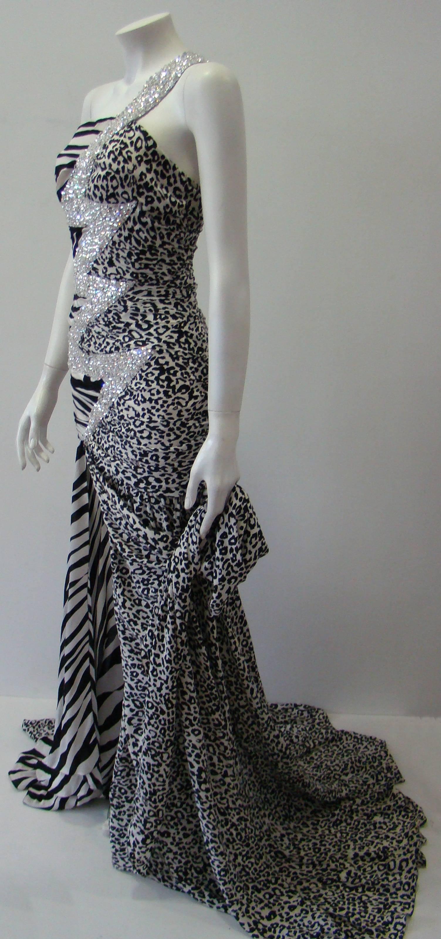 Pierre Balmain Leopard And Zebra Print Silk Evening Gown For Sale at ...